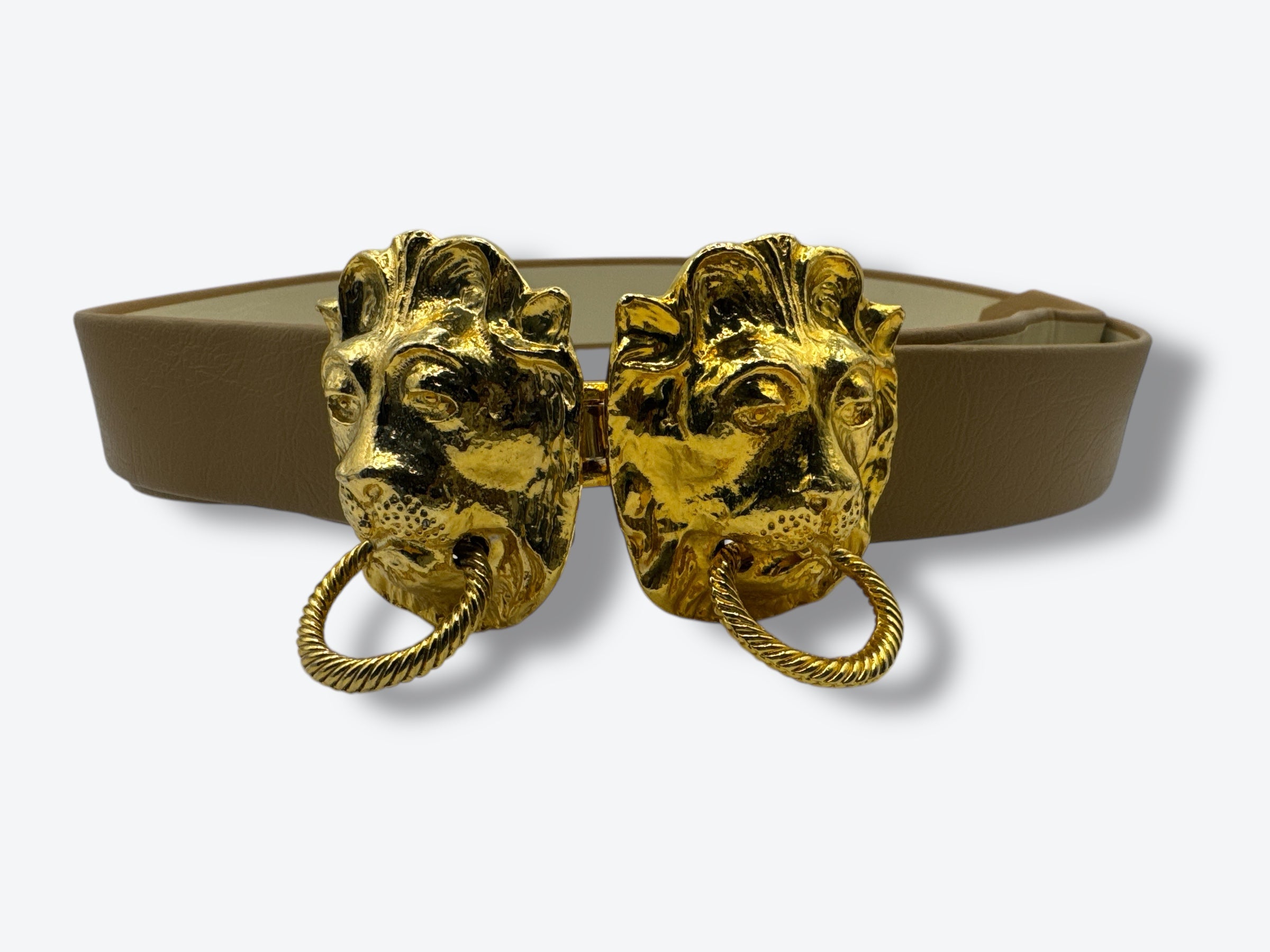 Vintage Gold Tone Enamel Lion Belt Lion Head Belt Buckle: Hand-painted Gold Enamel, Zodiac Leo  main image 3