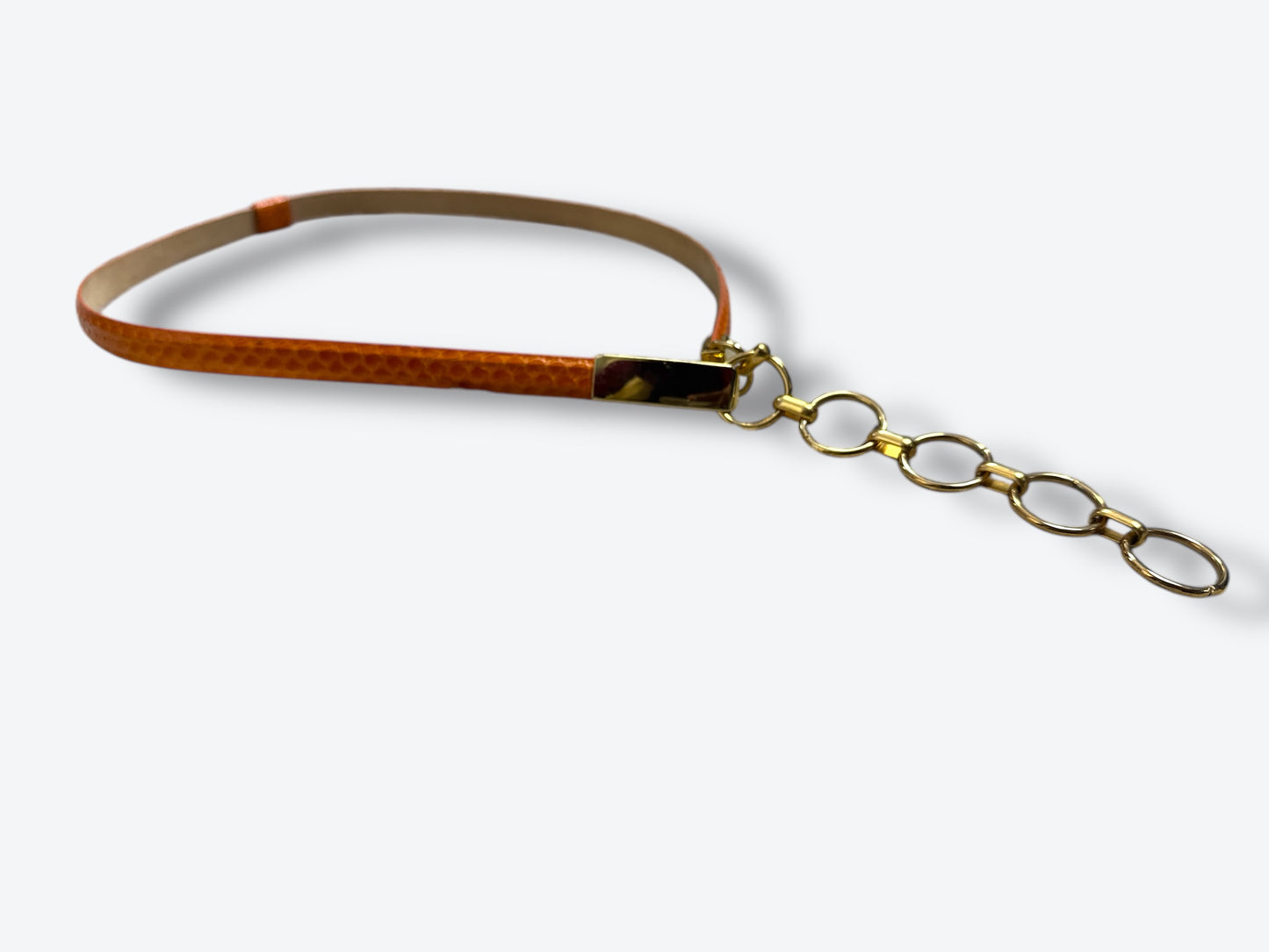 1990s Carlisle Orange Embossed Gold Chain Belt