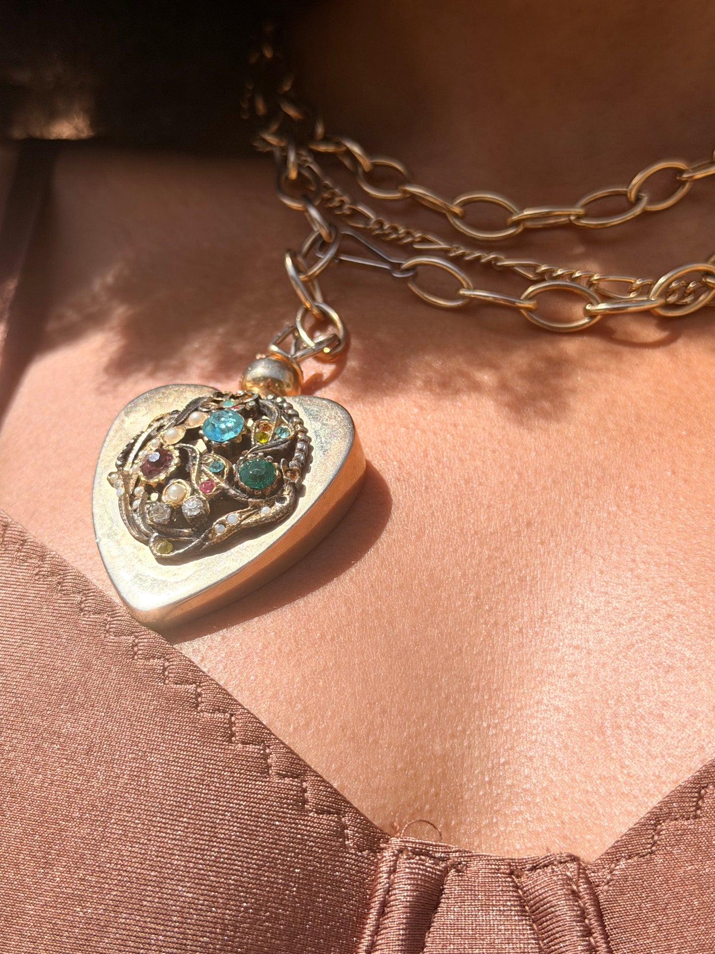 1980s Gold Charm Link Necklace