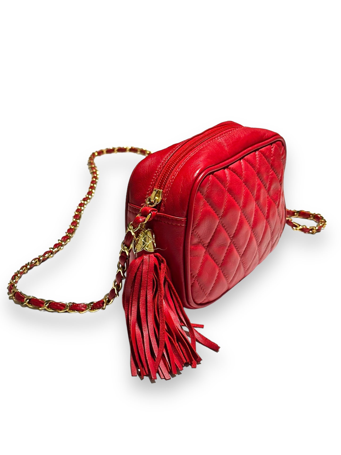 1980s • 1990s Holt Renfrew Canada Red Quilted + Chain Crossbody