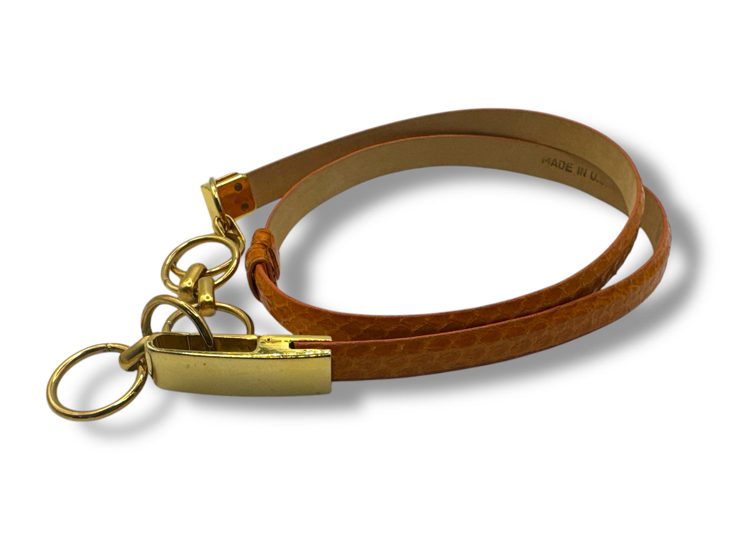 1990s Carlisle Orange Embossed Gold Chain Belt