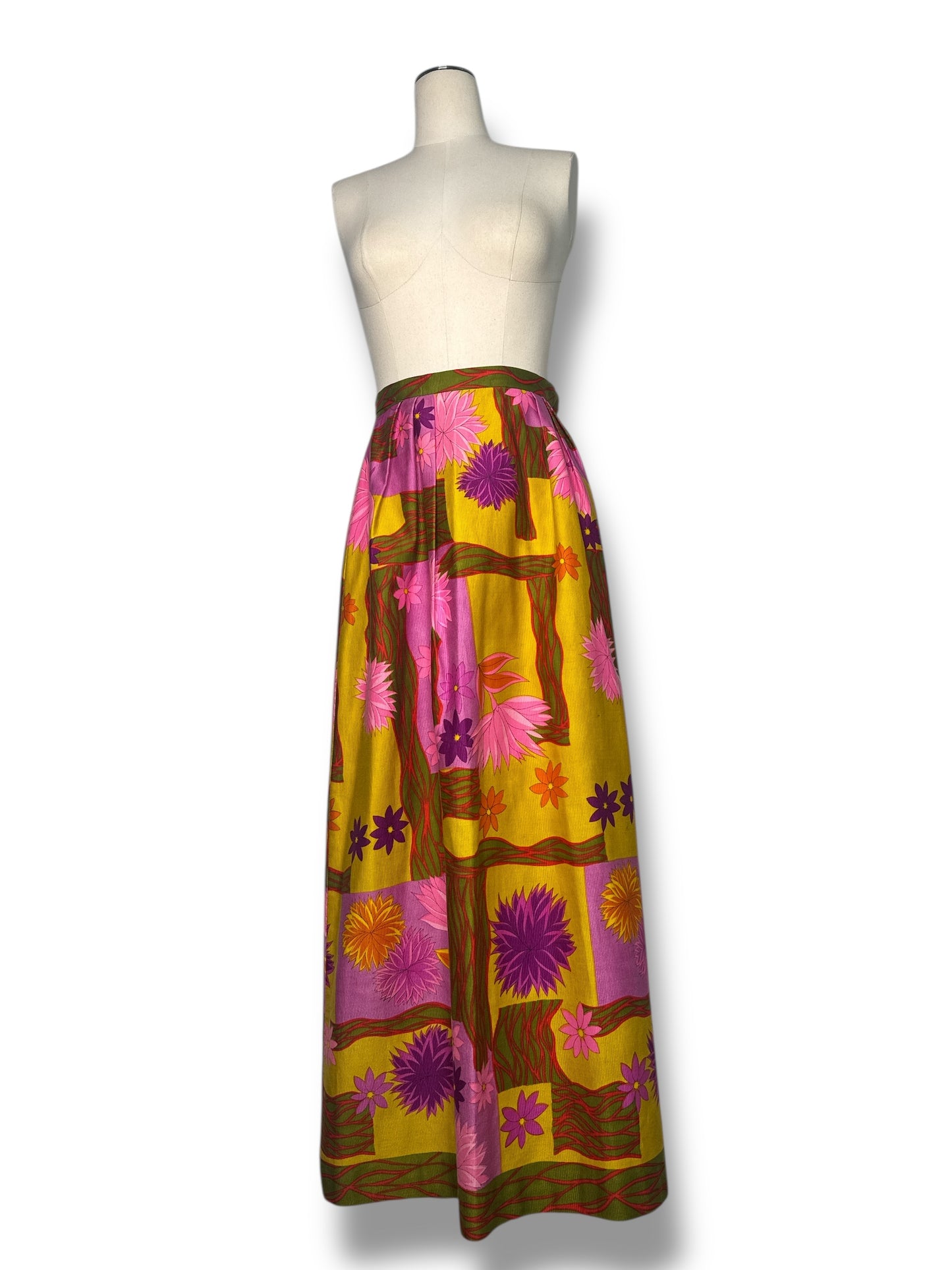 1970s Alex Coleman Floral High-Waisted A-line Maxi Skirt
