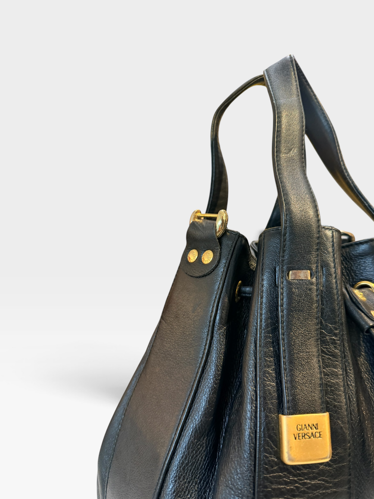 1990s Gianni Versace Medusa Leather Bucket Bag