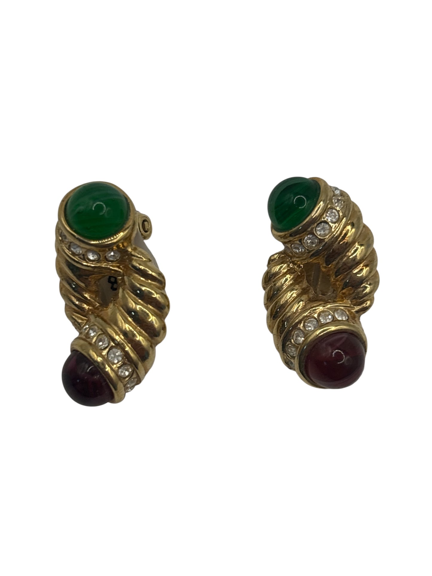 1980s Twisted Cable Cabochon Stone Earrings (Clip)