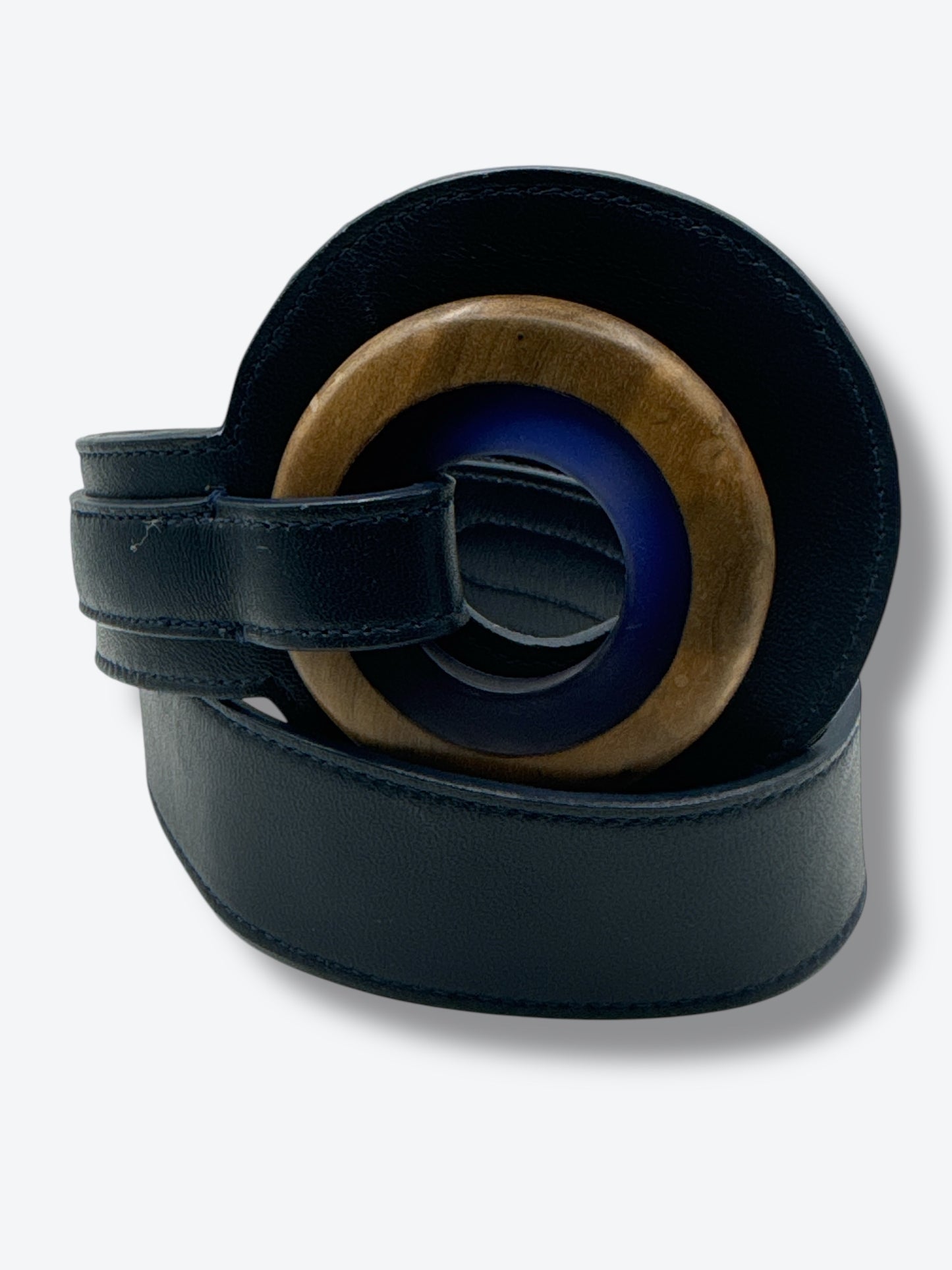 Vintage Wooden “O” Navy Leather Belt