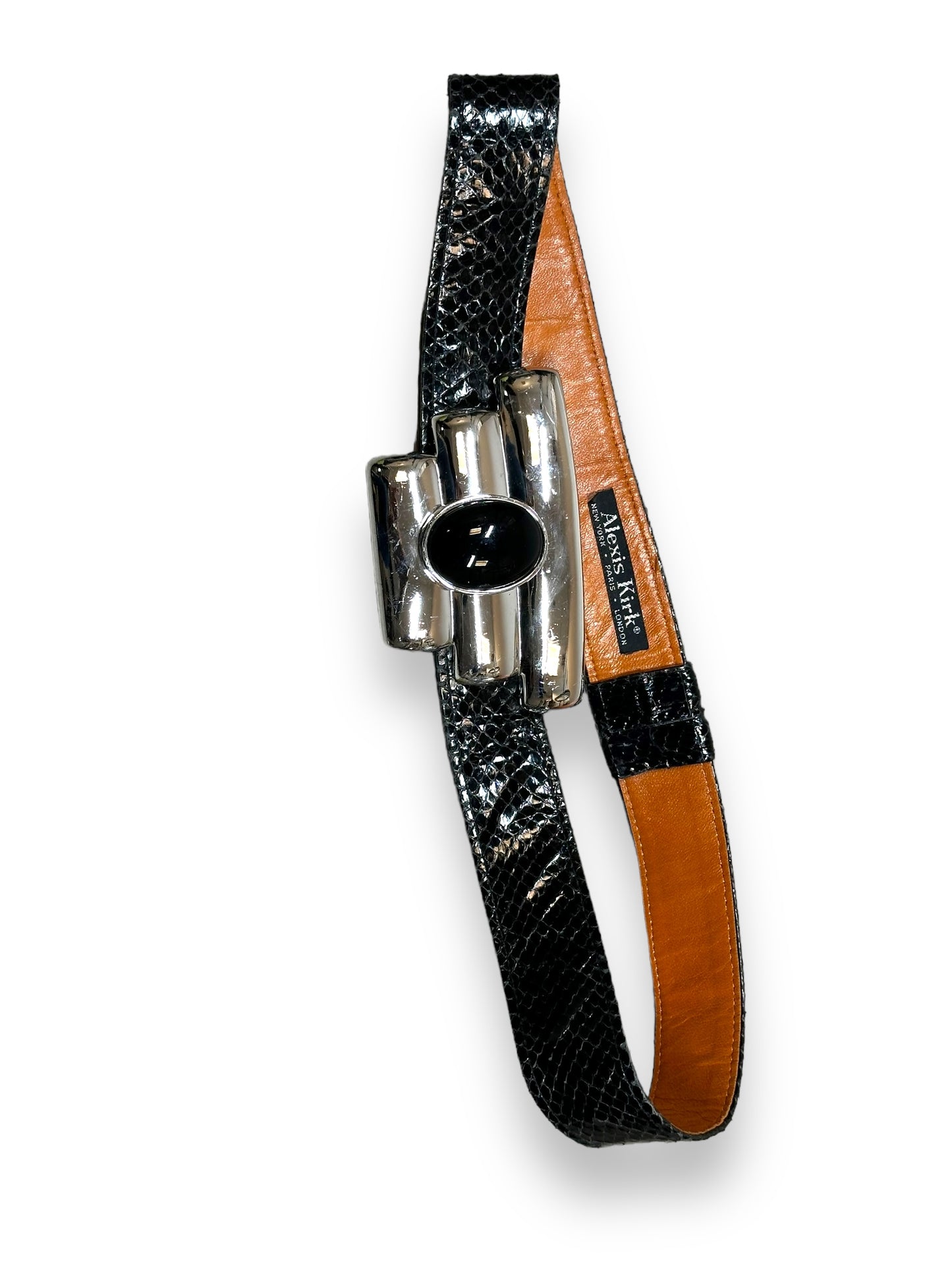 1990s Alexis Kirk Snakeskin + Metal Buckle Enamel Belt
