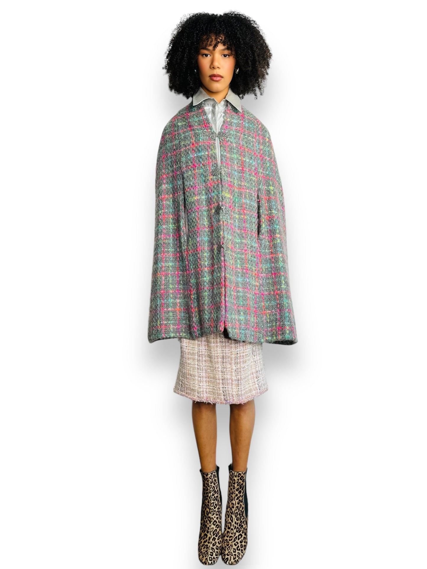 Vintage Gray Flecked Poncho