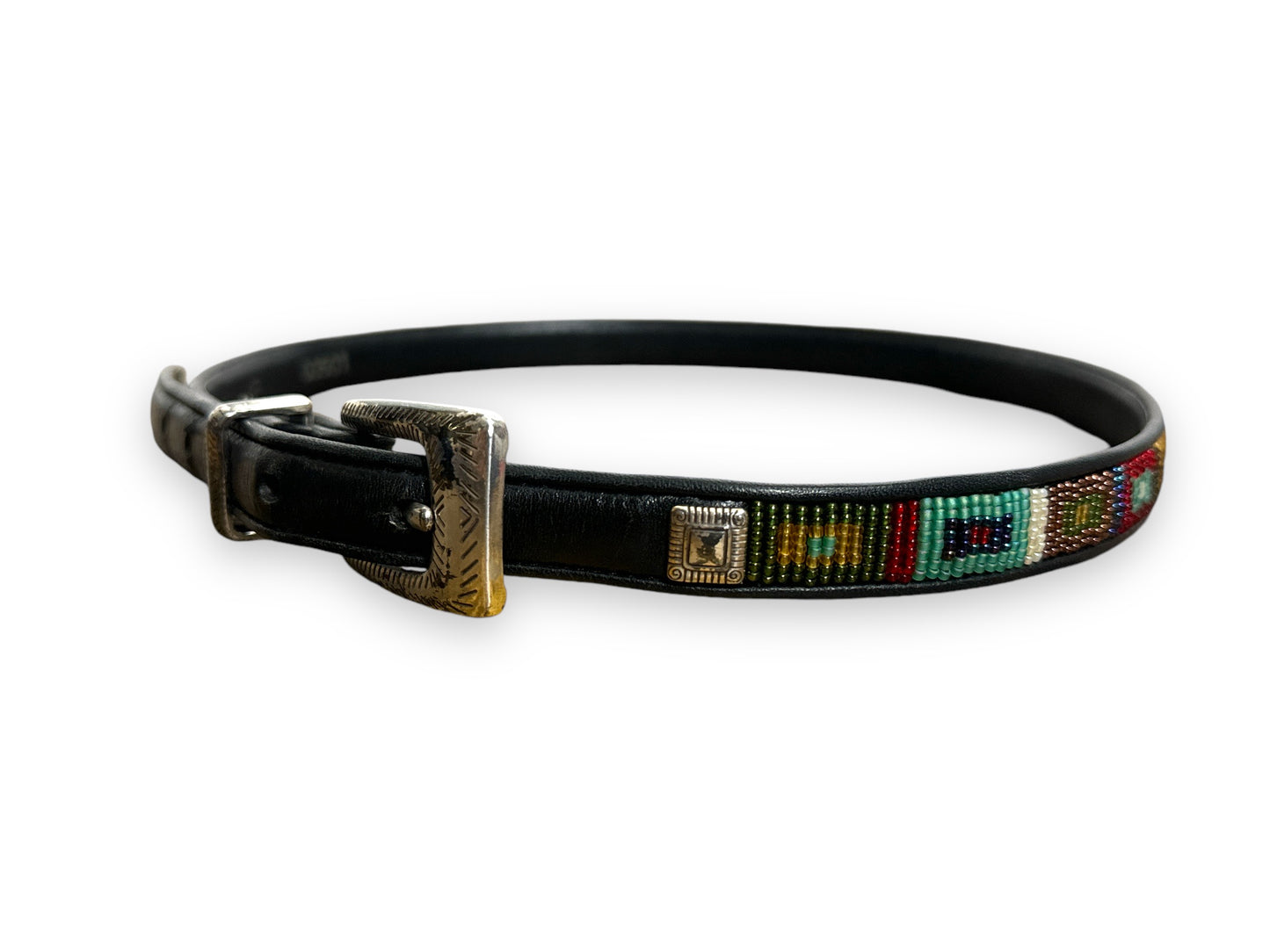 1990s “Brighton” Beaded and Leather Skinny Belt