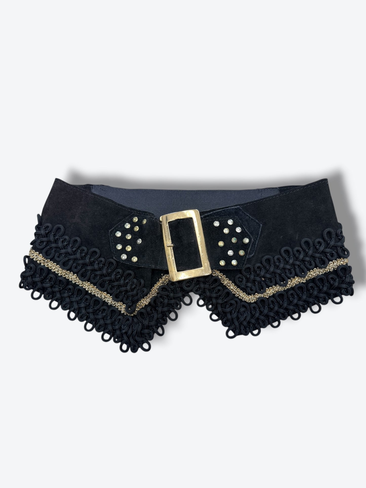 Vintage Embellished Statement Belt with Gold Buckle & Trim Detail