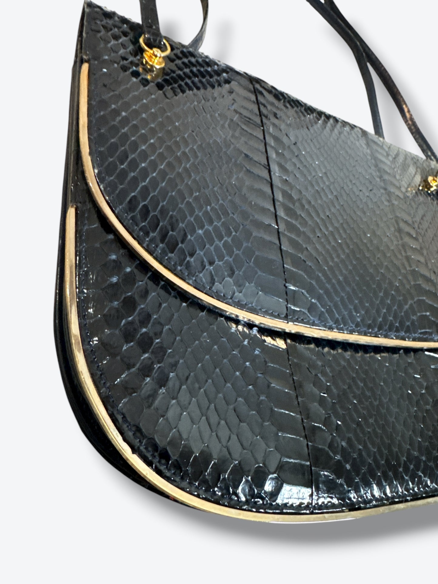 Vintage Navy Snakeskin Gold Frame Bag