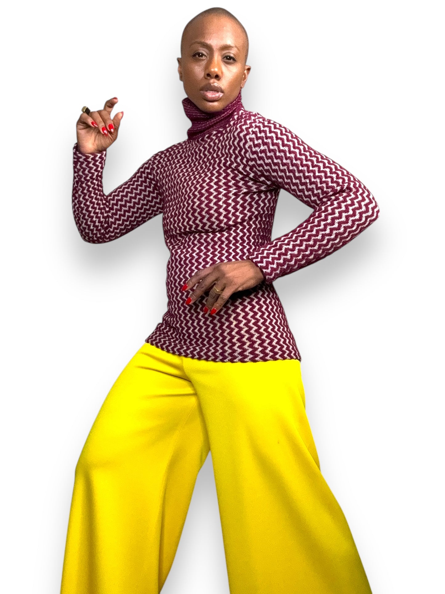 1960s Burgundy + Gray Turtleneck Sweater