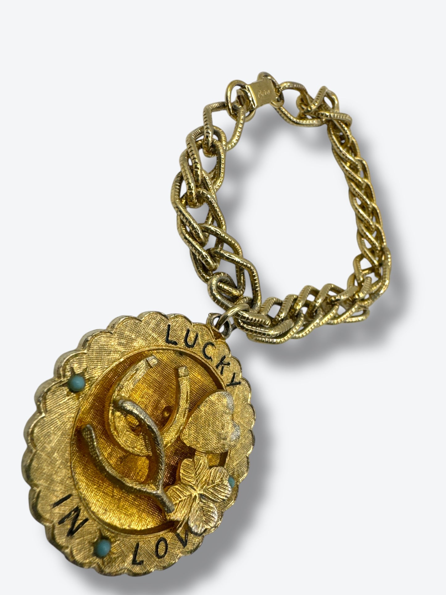 1970s “Curo” Lucky in Love Chain Medallion Bracelet