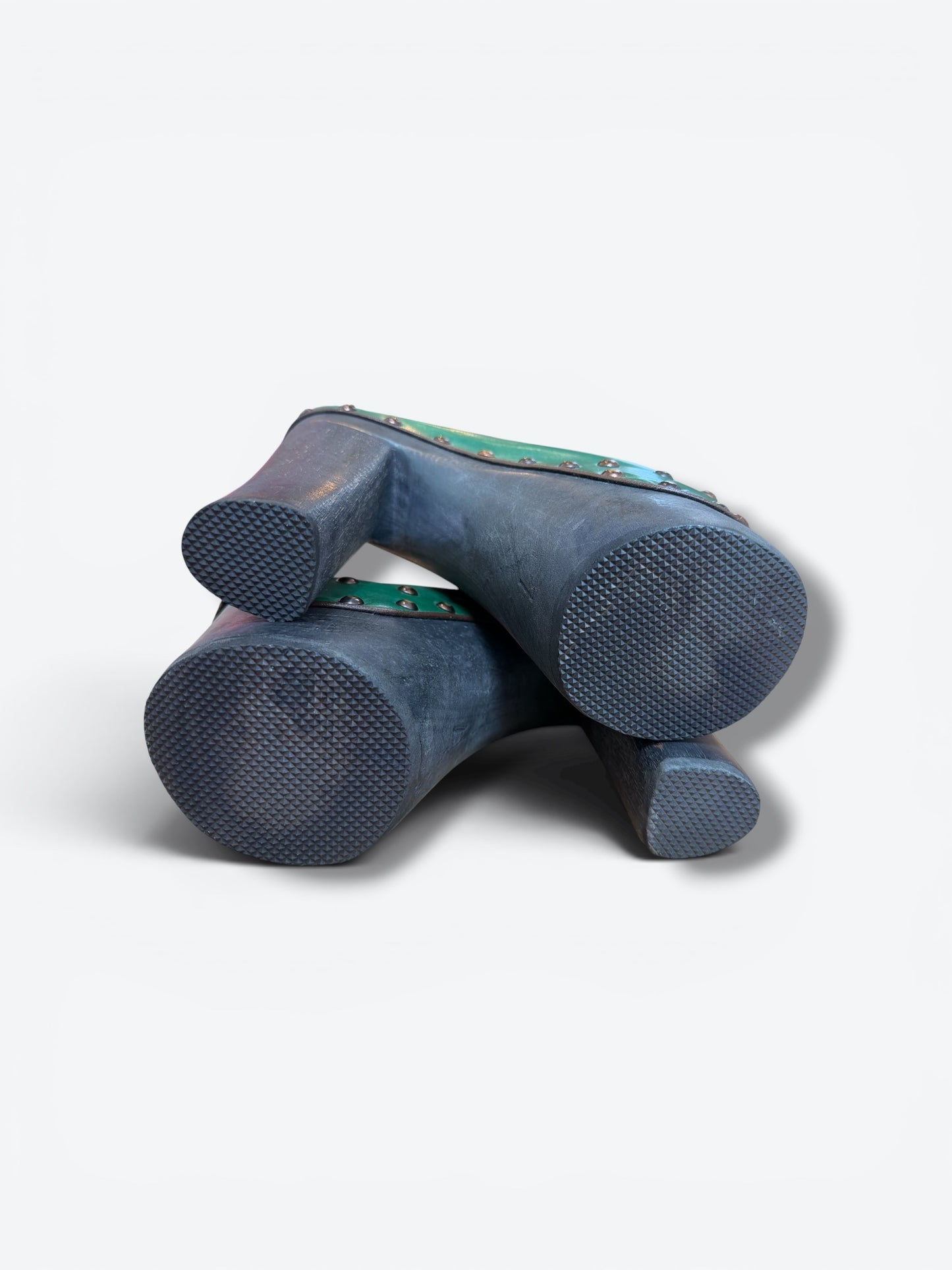 Y2K Hunter Green Leather Studded Clogs