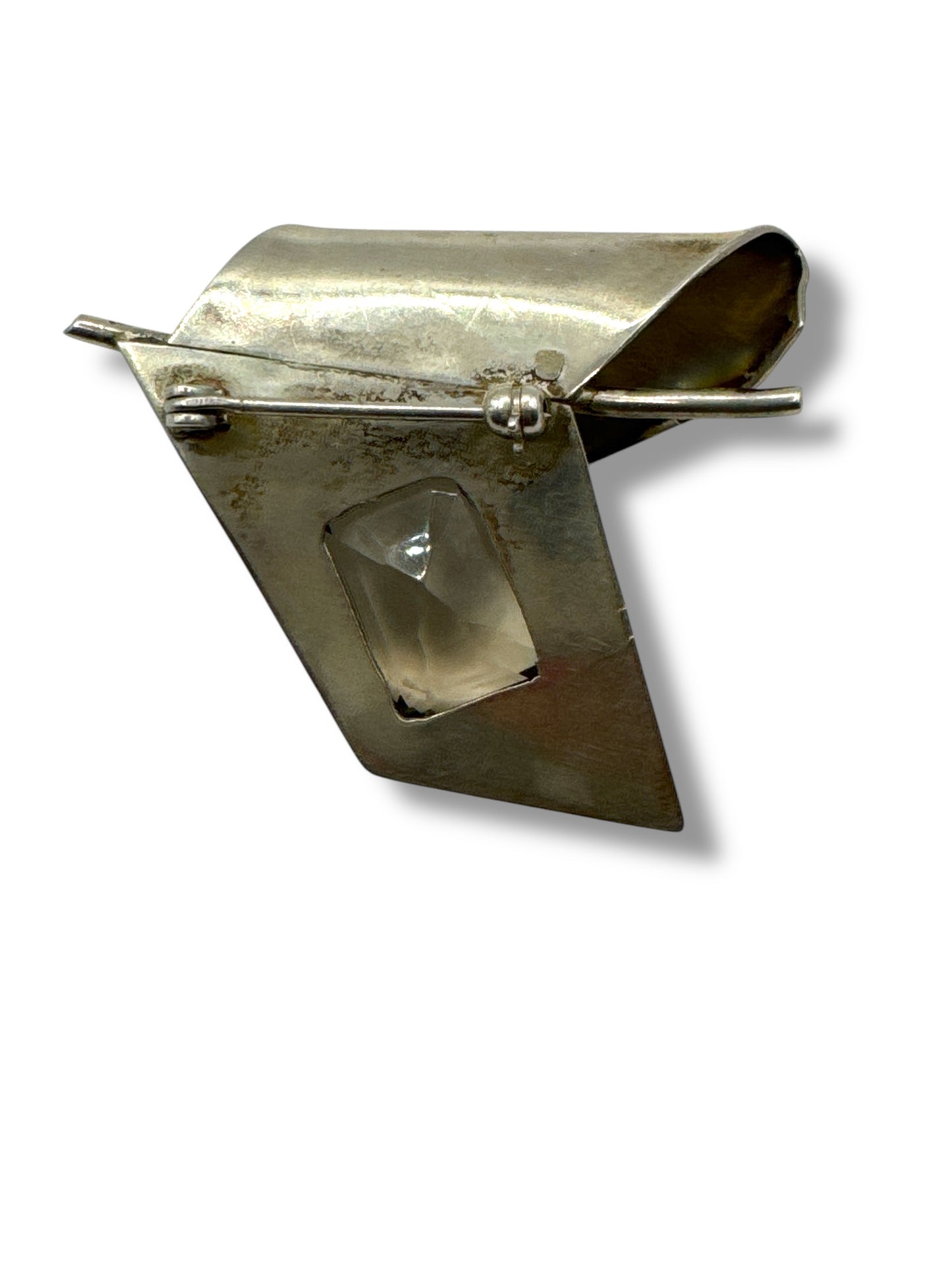 Vintage 1” Sterling Sliver + Rhinestone Brooch