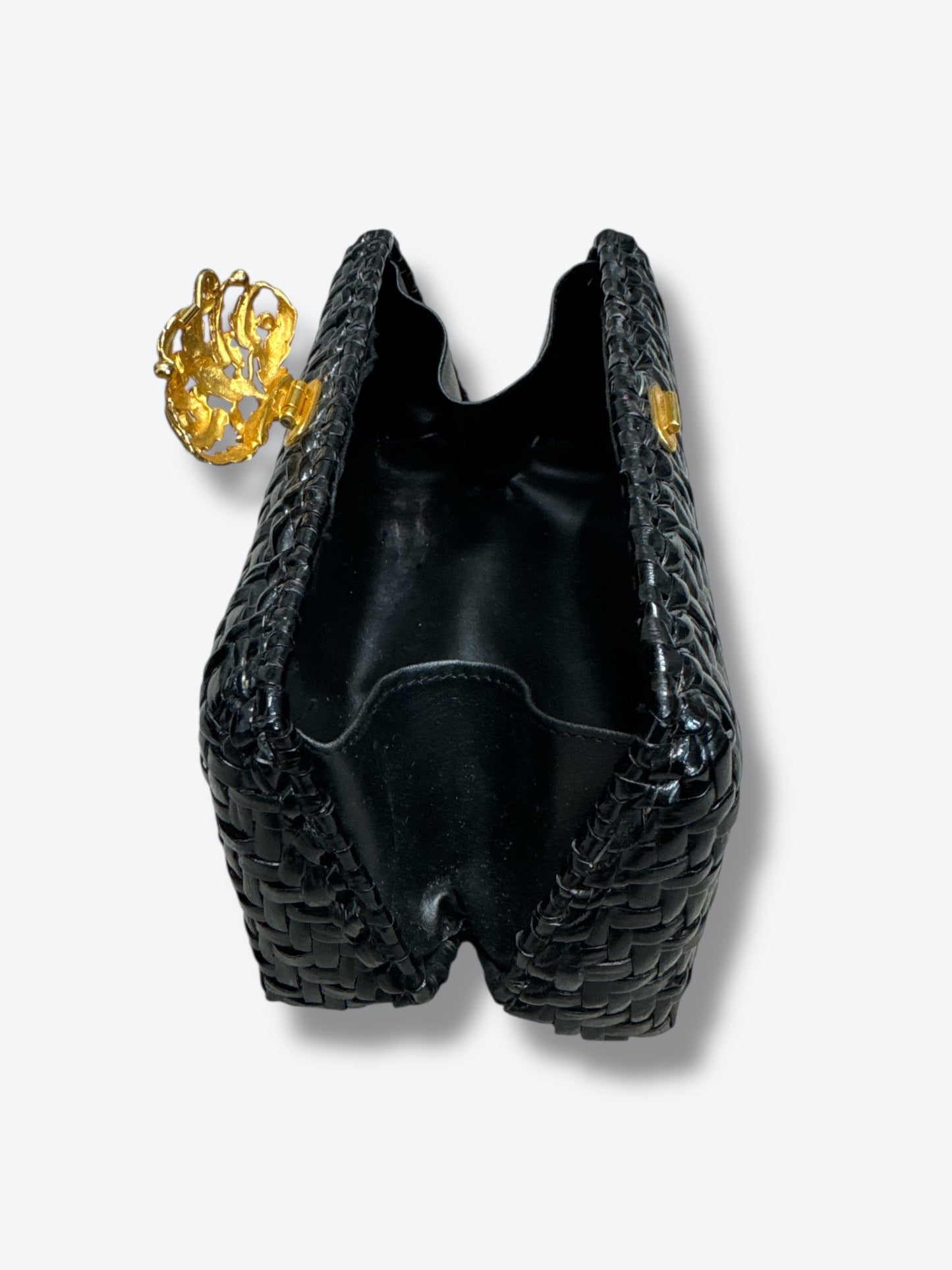 1980s  “Rodo” Black Wicker Clutch with Gold Clasp.