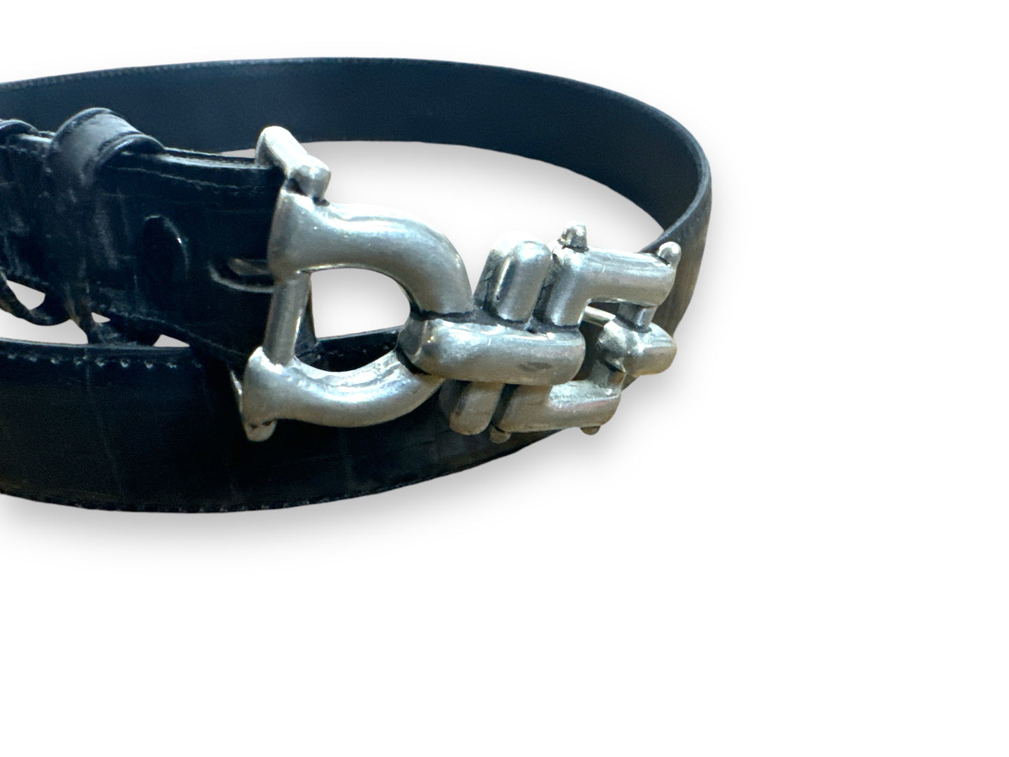 Vintage “Viccoza” Gray Embossed Belt with Sliver Horsebit Buckle