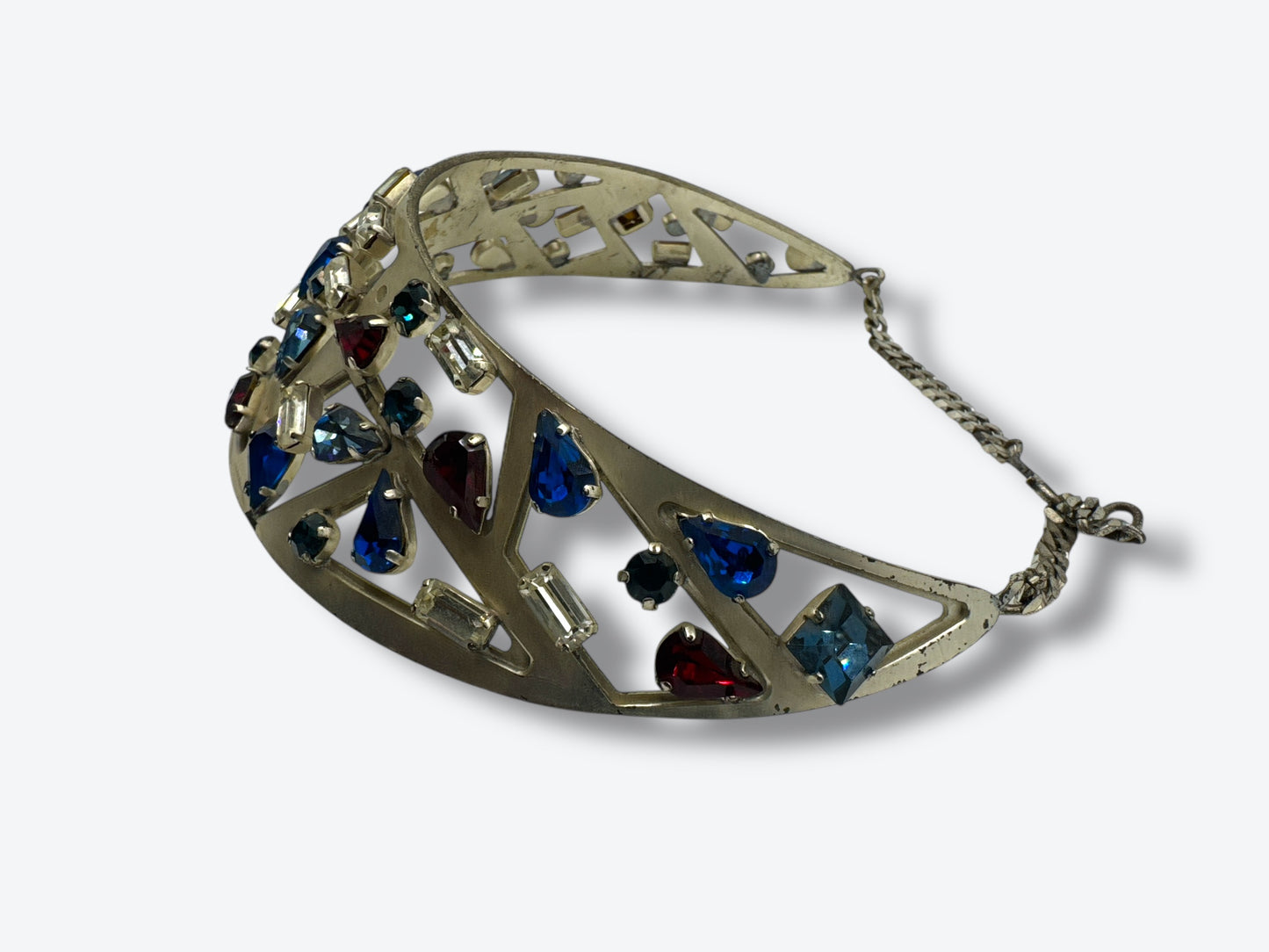 1970s Geometric Openwork Jewel Toned Crystal Collar