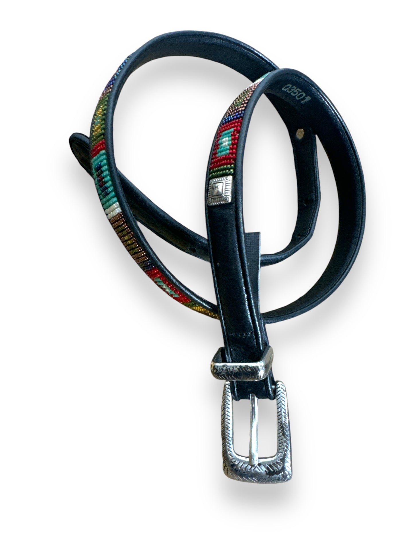 1990s “Brighton” Beaded and Leather Skinny Belt