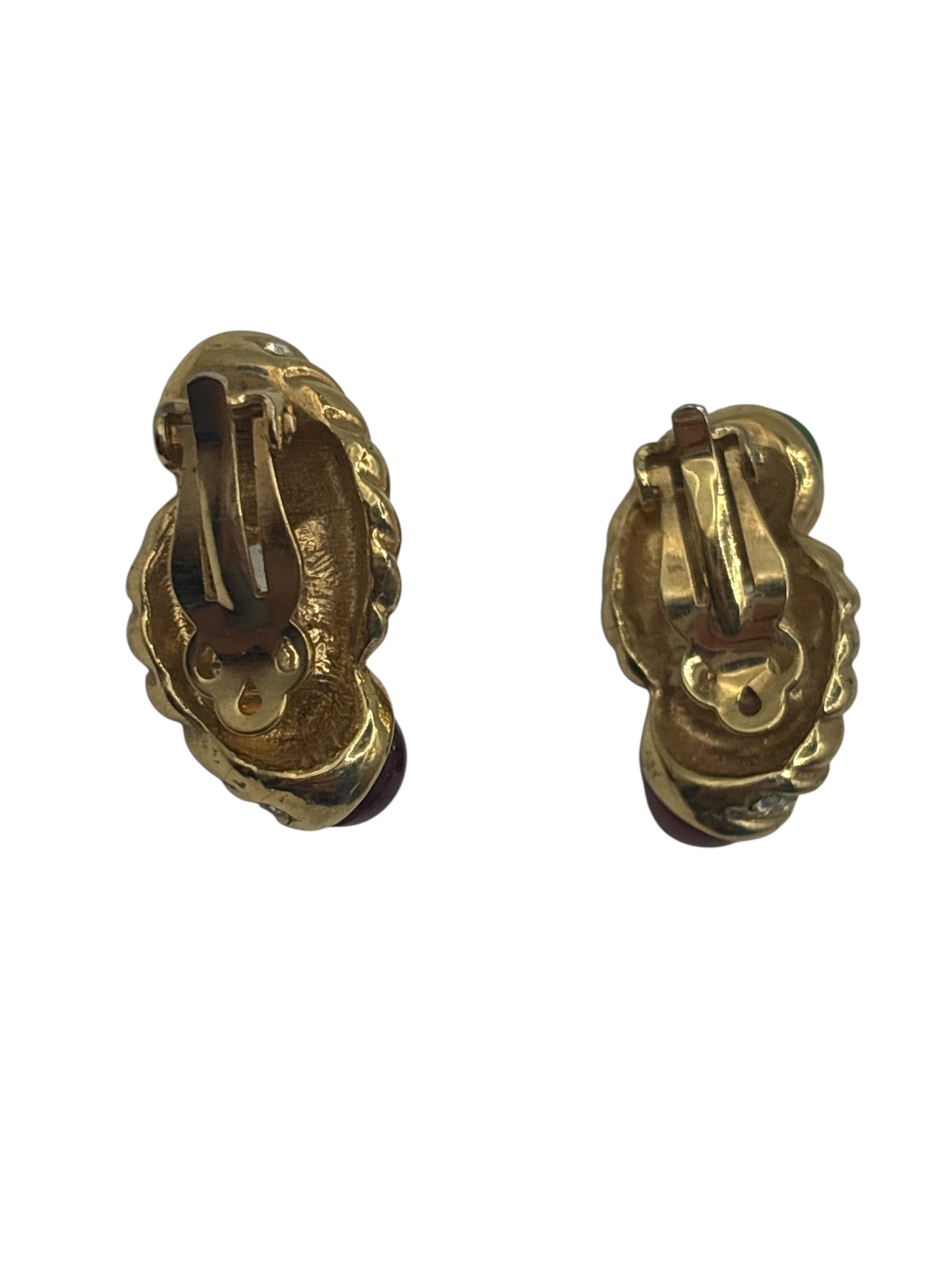 1980s Twisted Cable Cabochon Stone Earrings (Clip)
