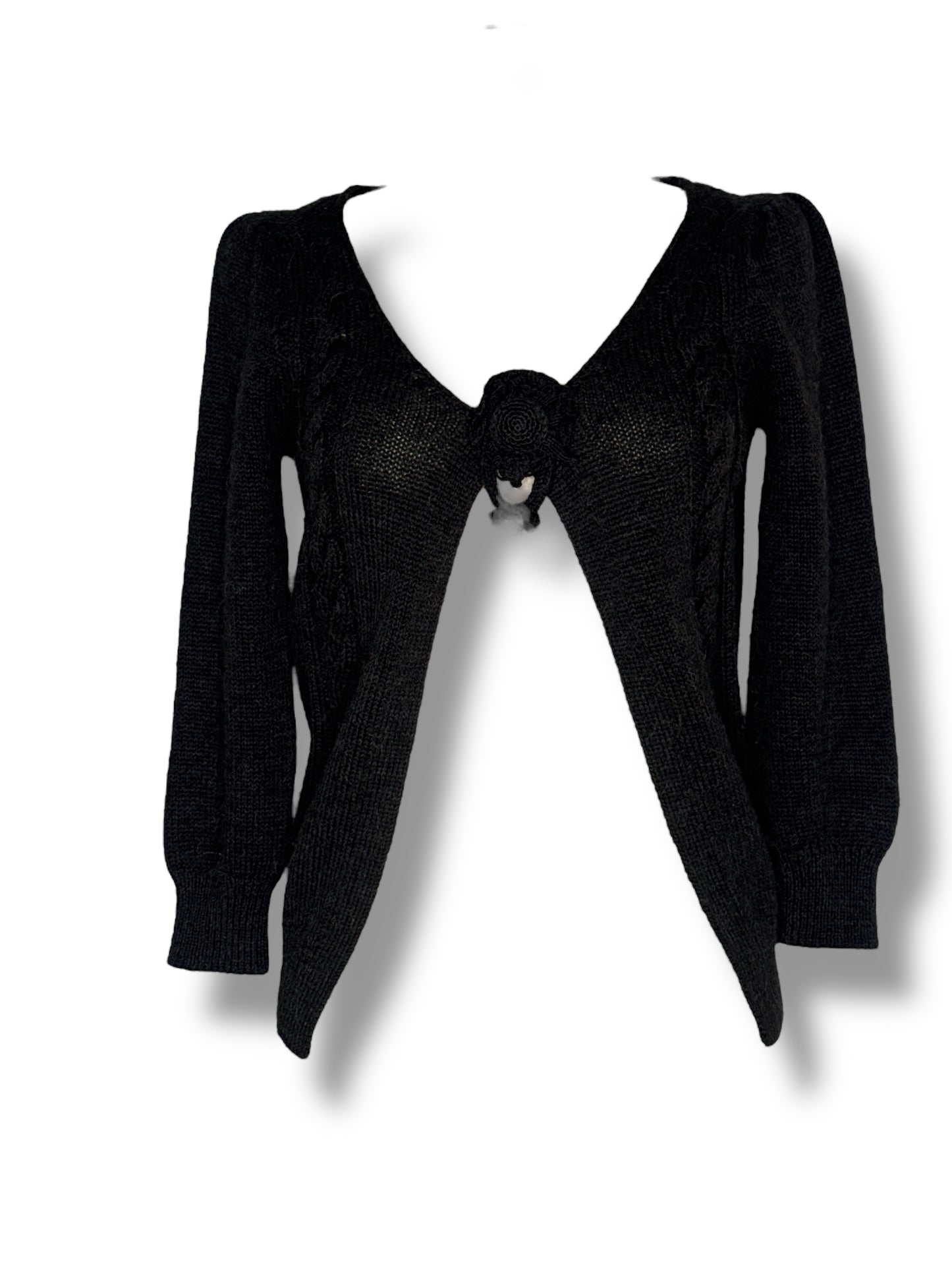 1990s Prada GrayKnit Cardigan with Rosette Detail