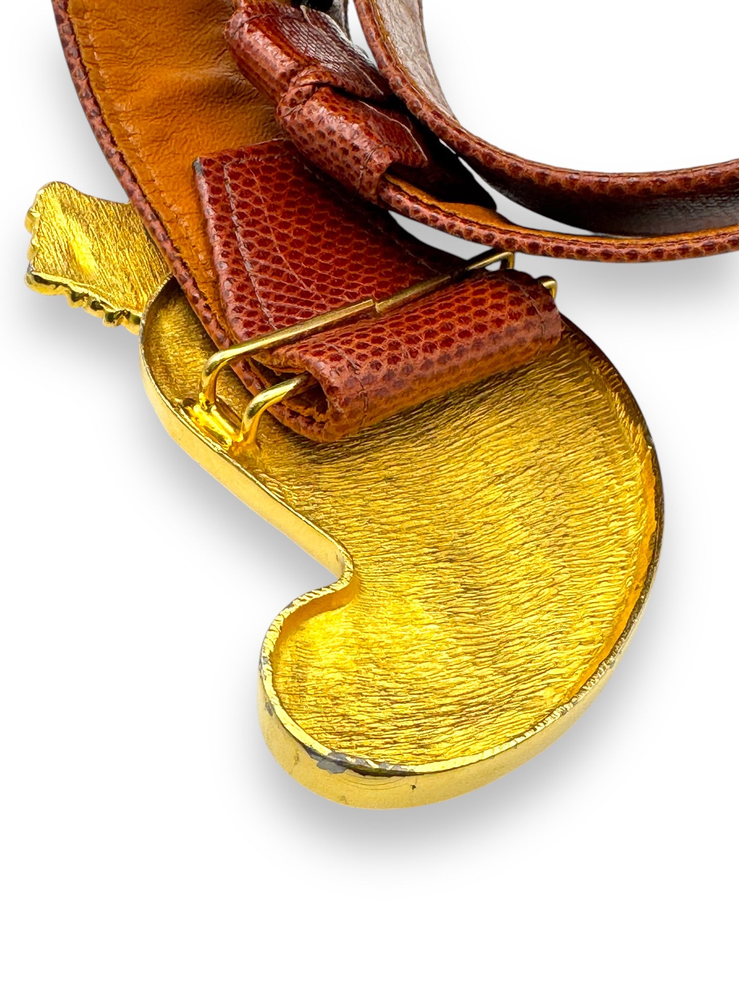 1980s Alexis Kirk 5” Gold Paisley Brown Belt