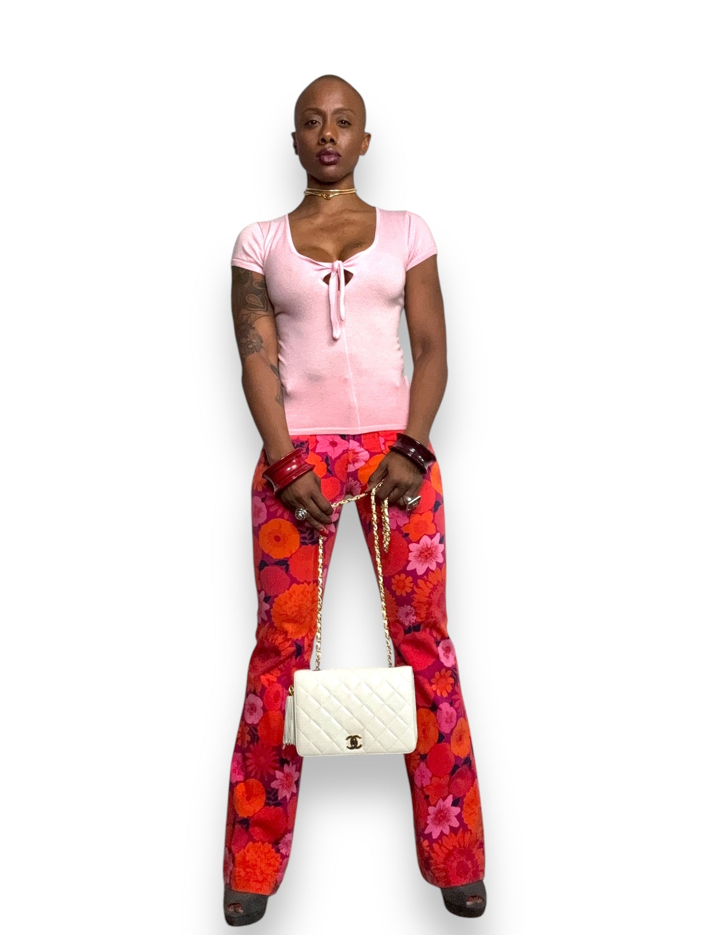 Y2K Kier + J Pink Cashmere Tie Front Shirt