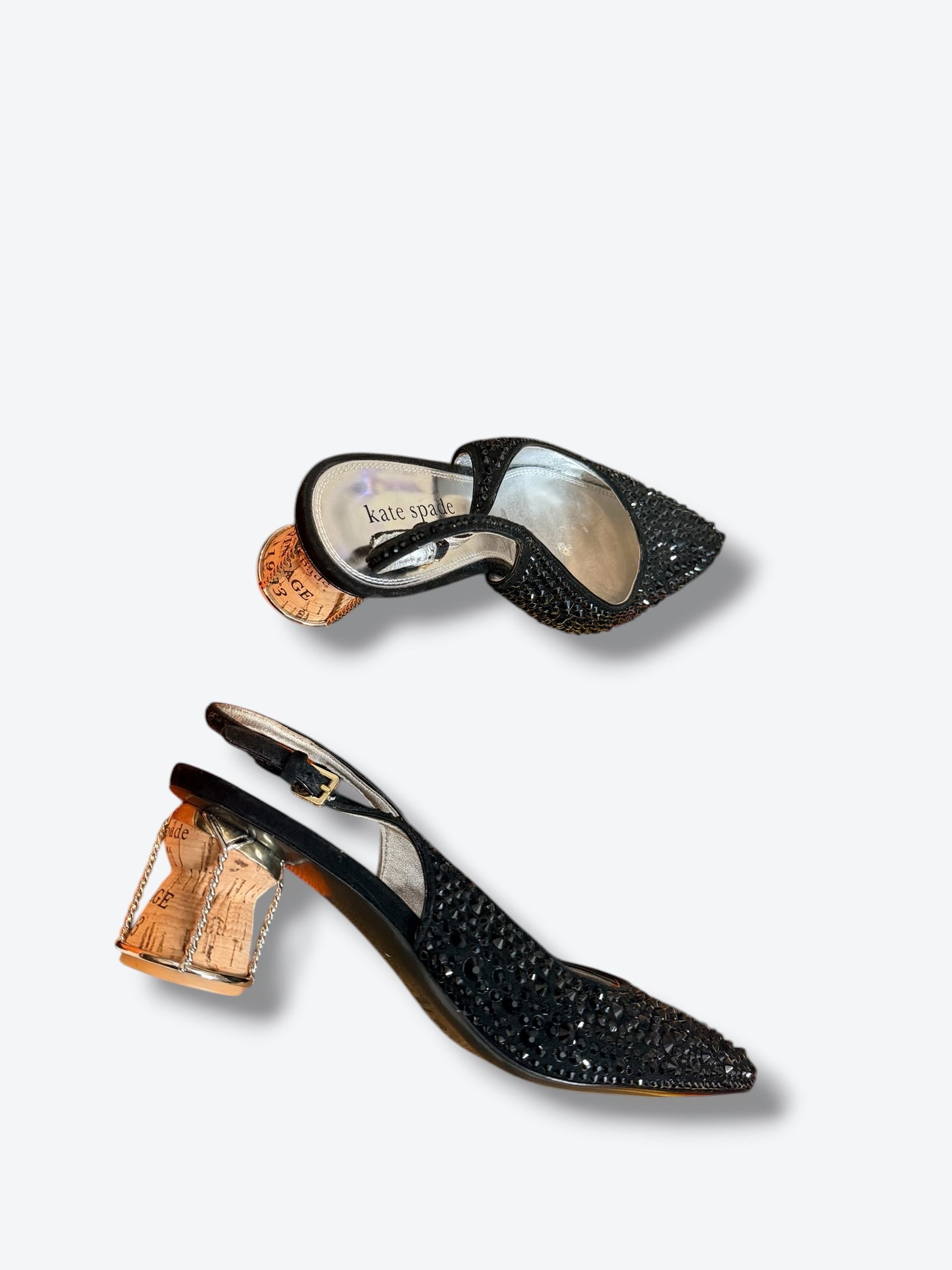 Vintage Kate Spade New York Crystal Embellished Slingback Heels with Sculptural Heel