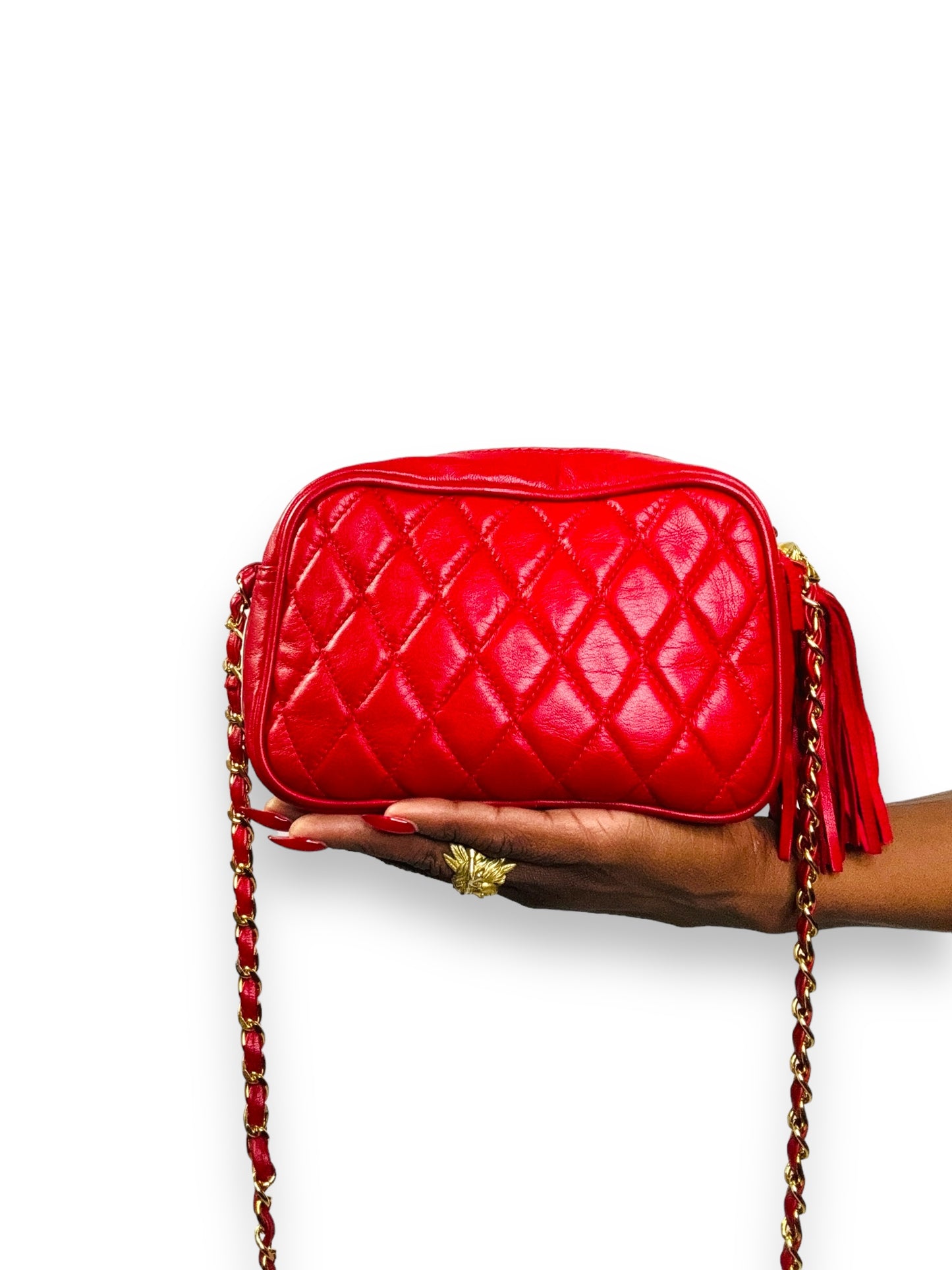 1980s • 1990s Holt Renfrew Canada Red Quilted + Chain Crossbody