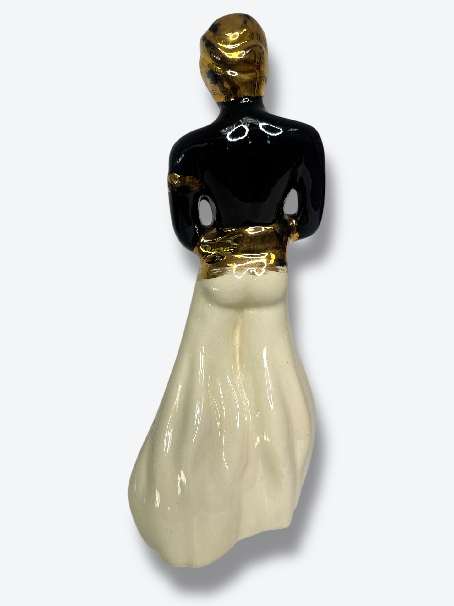 Vintage Mid-Century Ceramic Figurine with Gold Accents – Afro-Caribbean Style