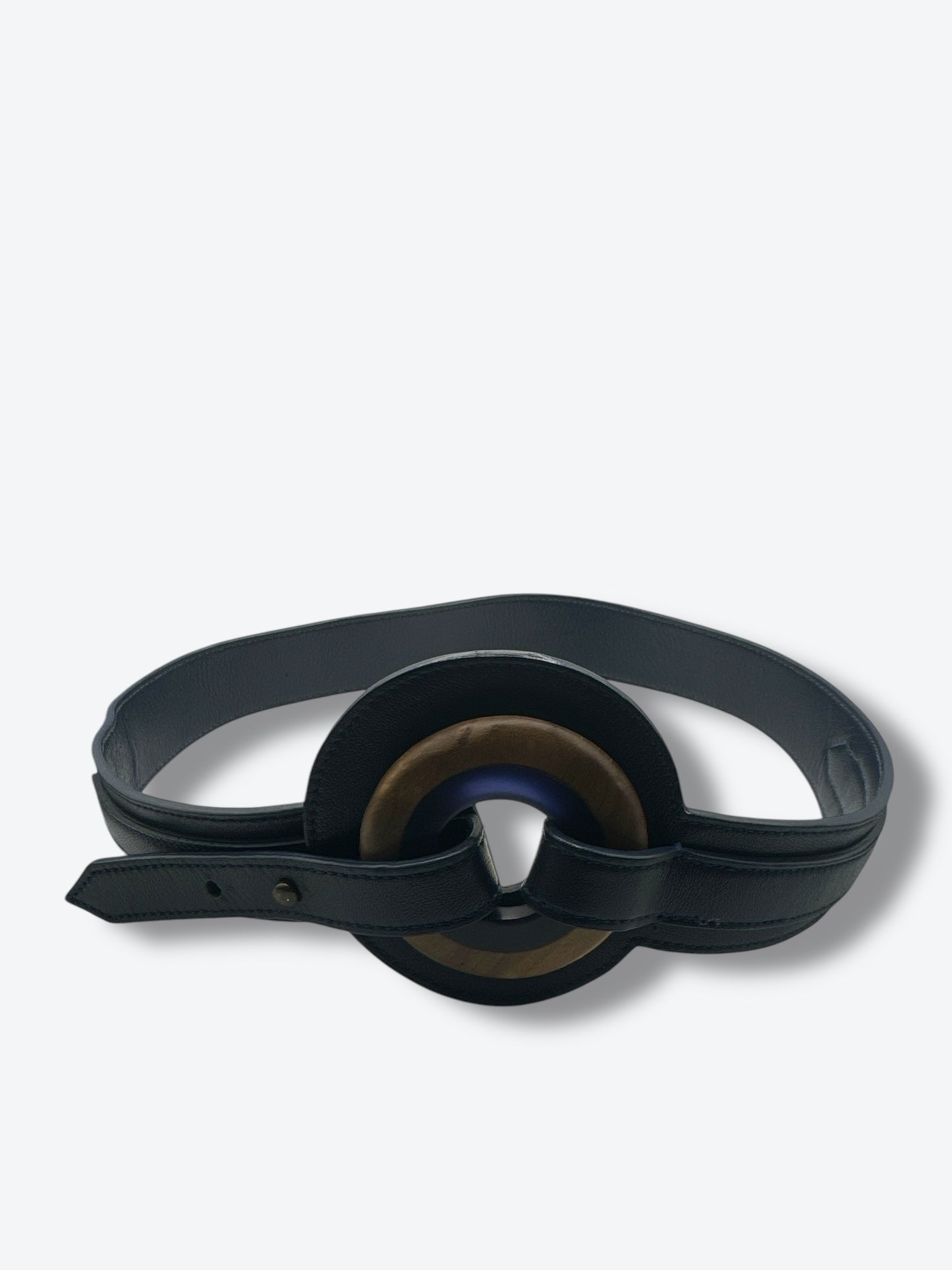 Vintage Wooden “O” Navy Leather Belt
