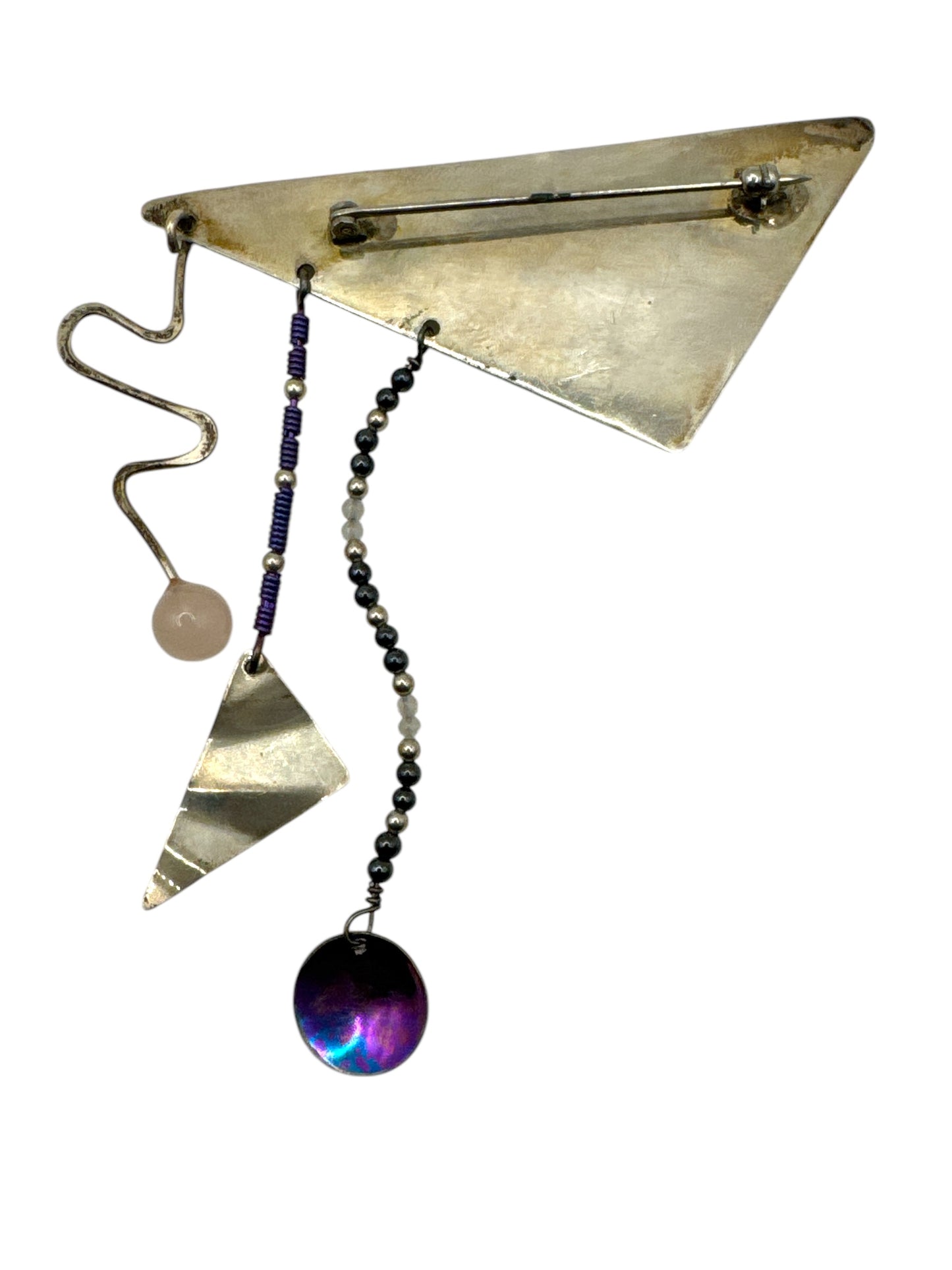 Vintage Abstract 1.5” Triangular Sliver Beaded Brooch