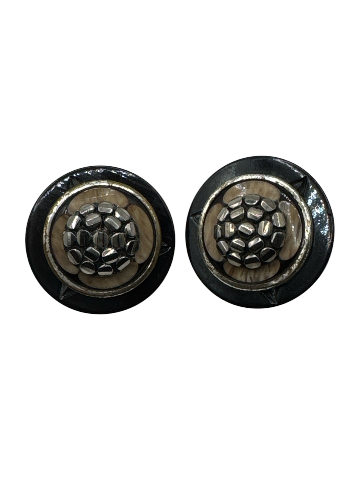 Vintage Floral and Metal Circular Earrings