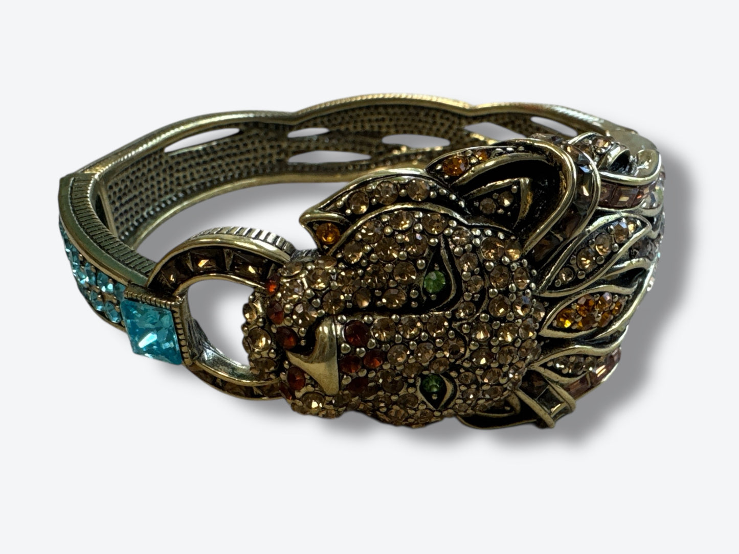 1990s Heidi Daus Copper & Rhinestone Lion Cuff