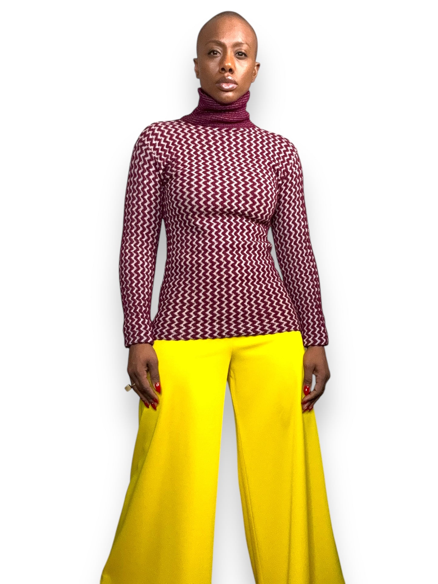 1960s Burgundy + Gray Turtleneck Sweater
