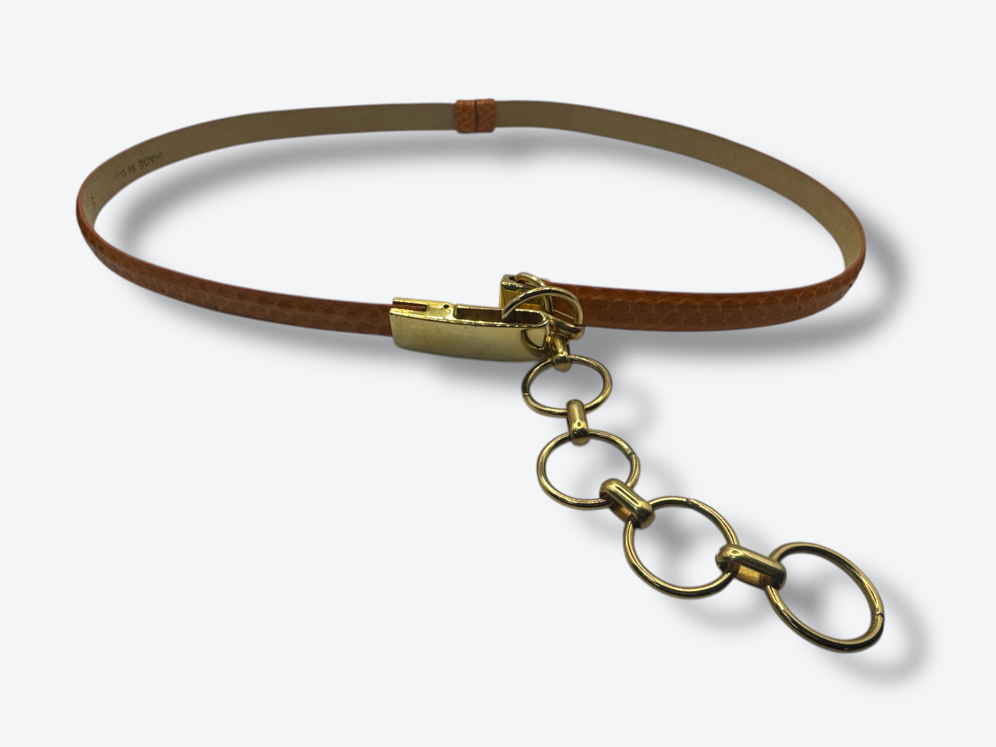 1990s Carlisle Orange Embossed Gold Chain Belt