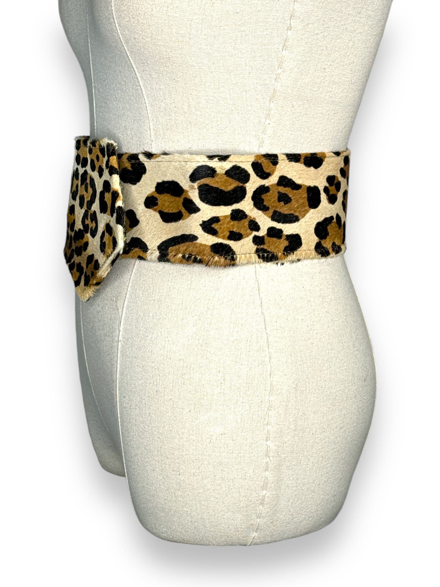 1990s Cow Hide Cheetah Print Velcro Belt