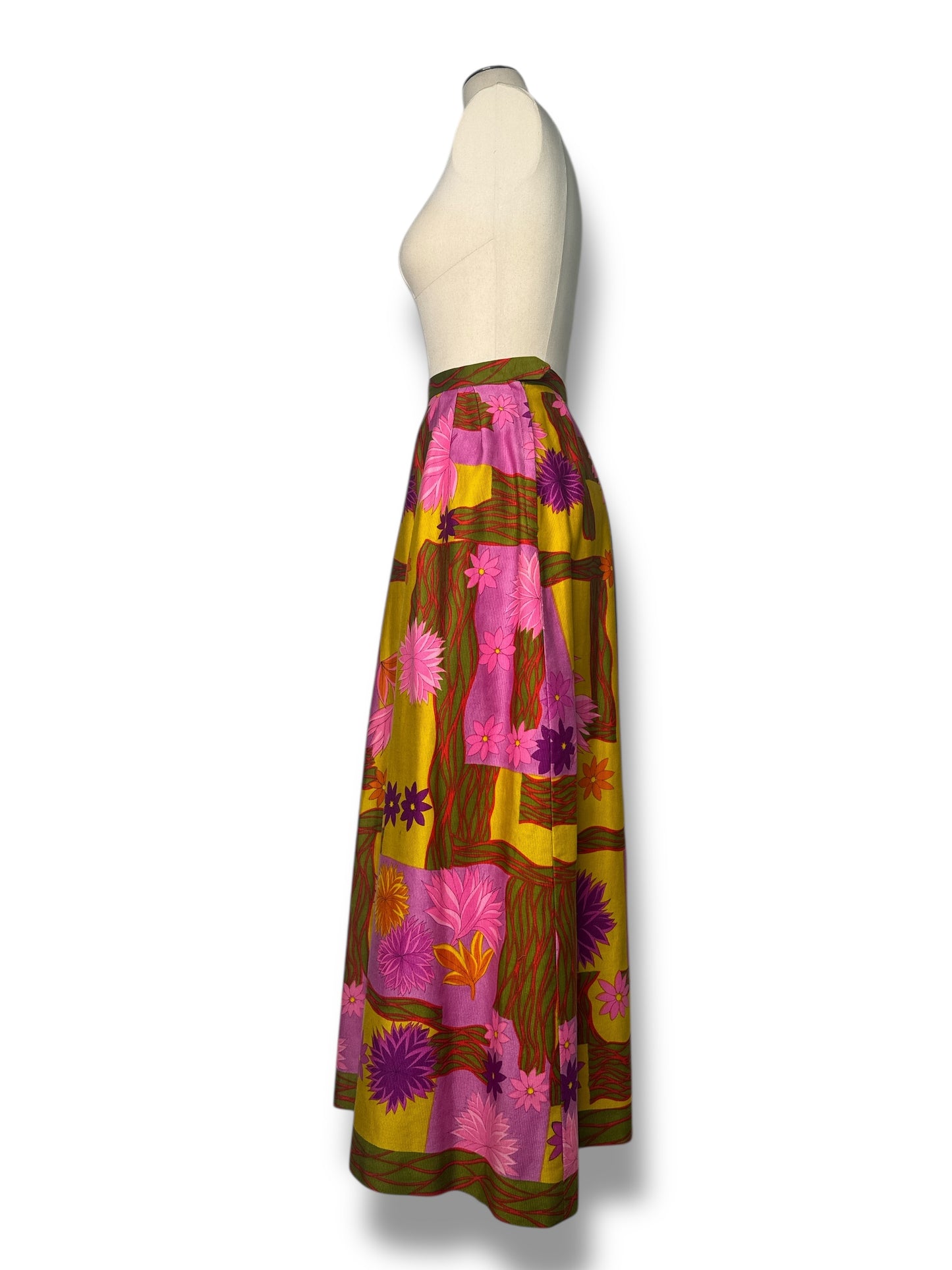 1970s Alex Coleman Floral High-Waisted A-line Maxi Skirt