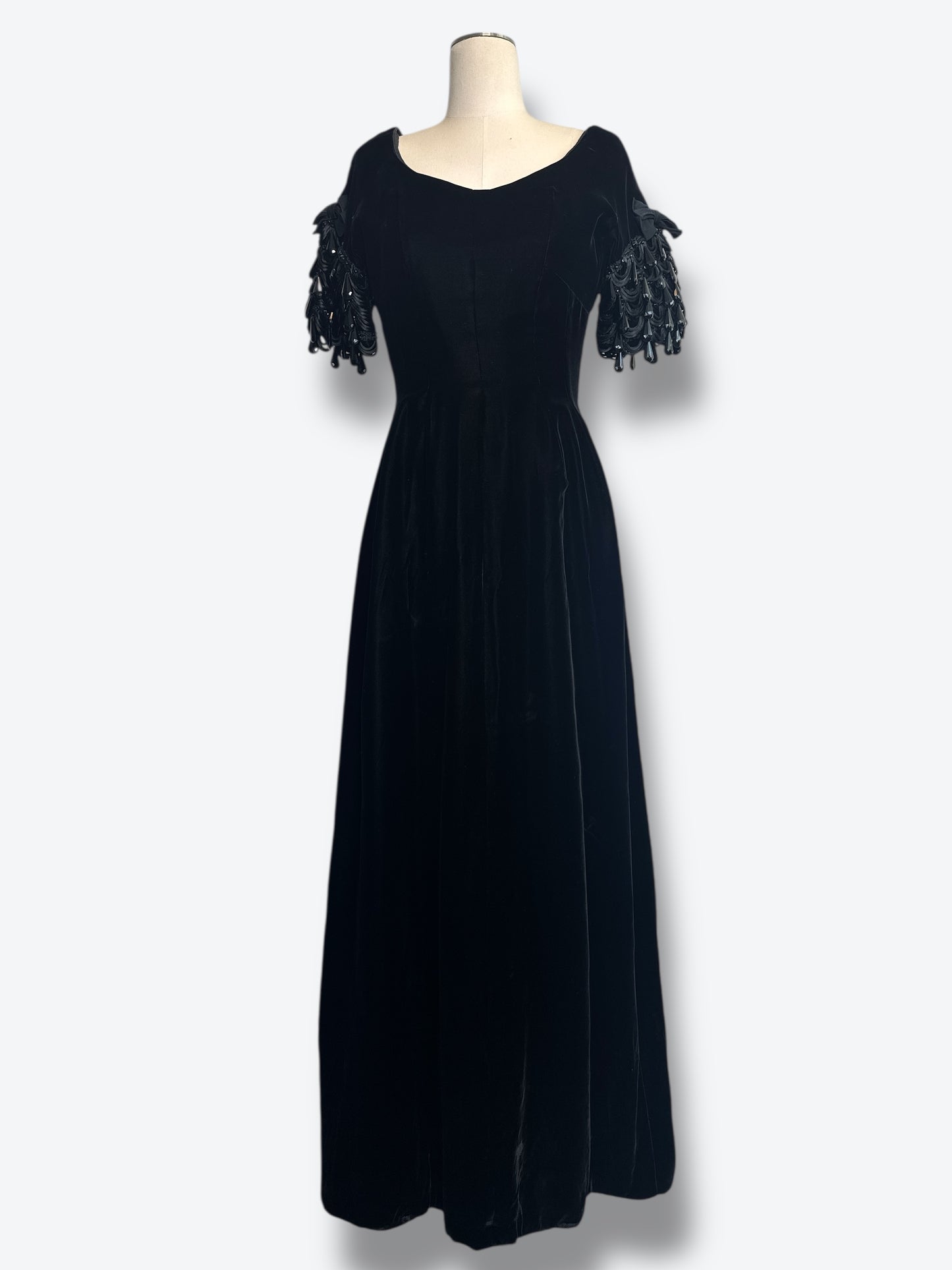 1940s/50s “Eloise Curtis for David Styne” Beaded Sleeve Formal Gown