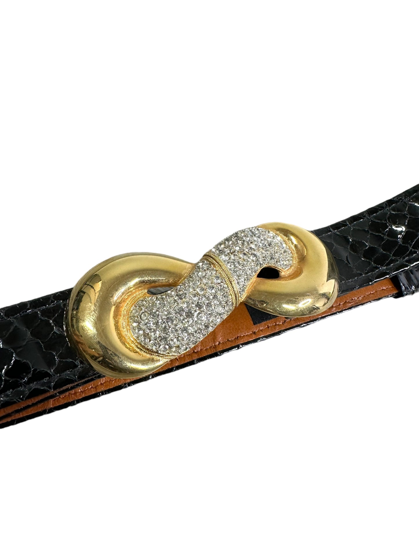 1990s Alexis Kirk Crystal + Gold Infinity Snakeskin Adjustable Belt