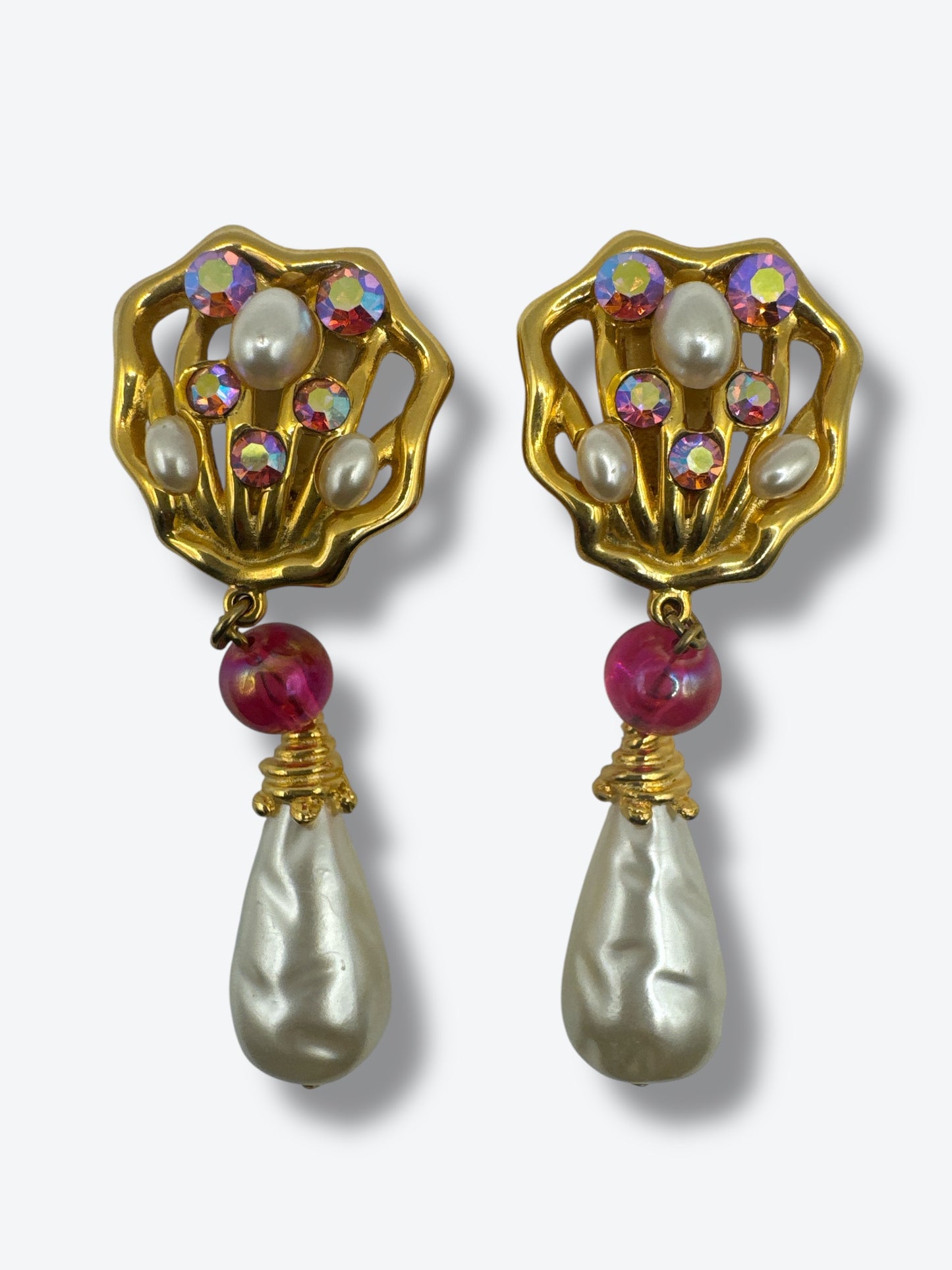 Vintage Craft Baroque Pearl & Crystal Drop Earrings