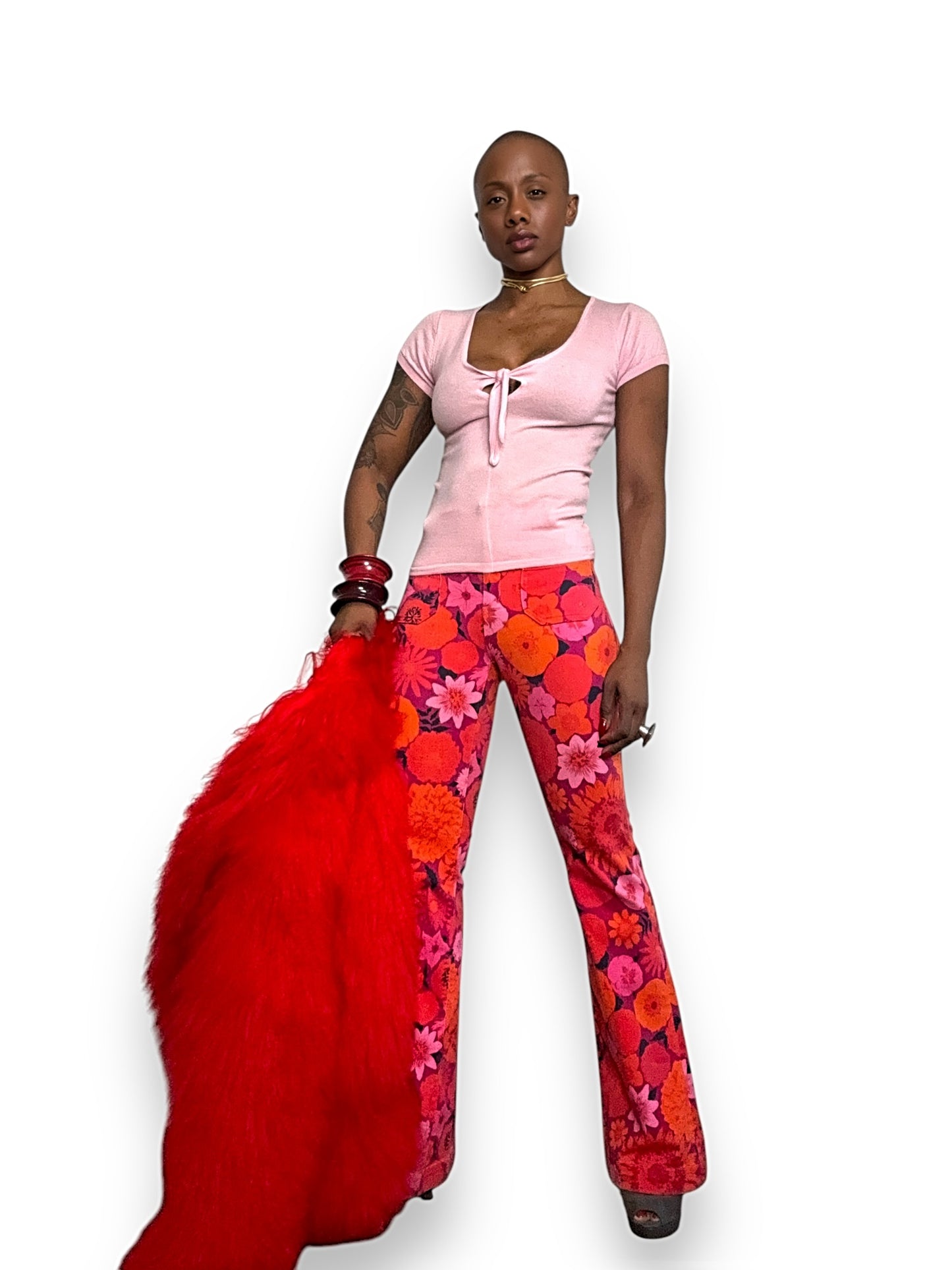 Modern Red Mongolian Lamb Crop Coat