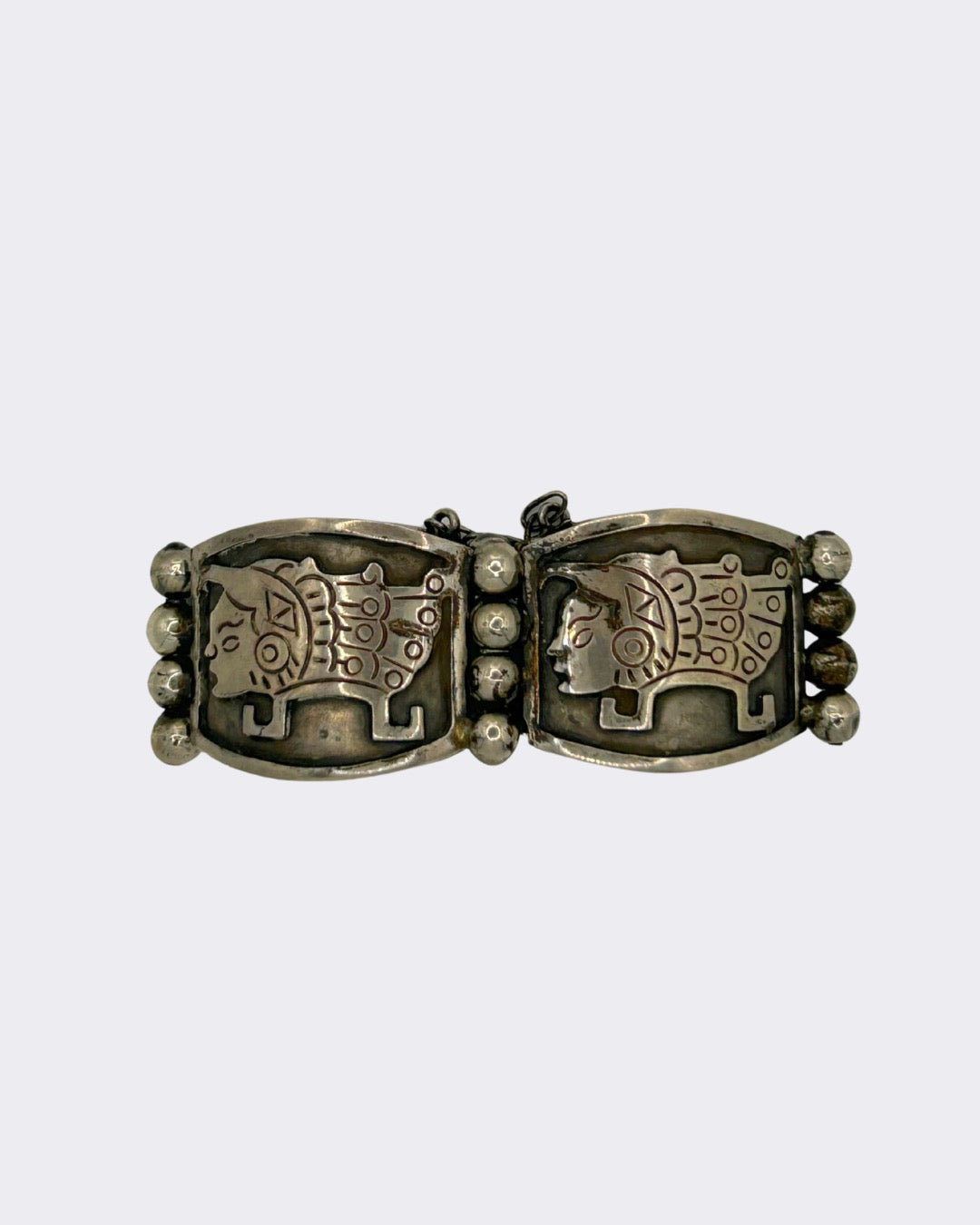 Mid 20th Century Vintage Mexican Sliver Mayan Bracelet
