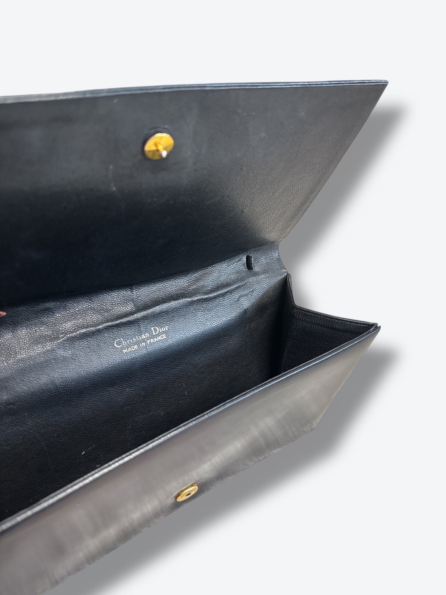 1970s Christian Dior Black Leather Logo Clutch