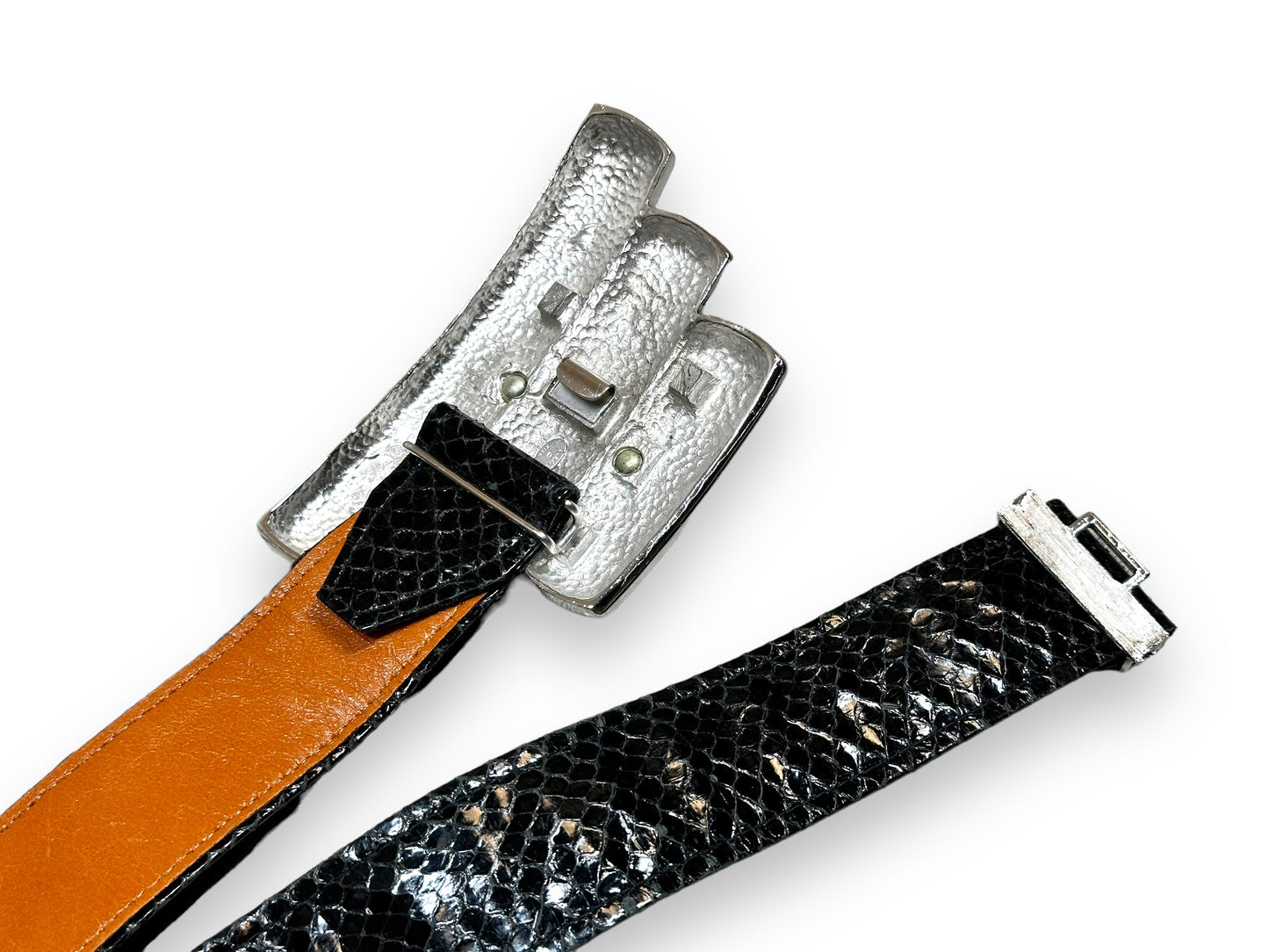 1990s Alexis Kirk Snakeskin + Metal Buckle Enamel Belt