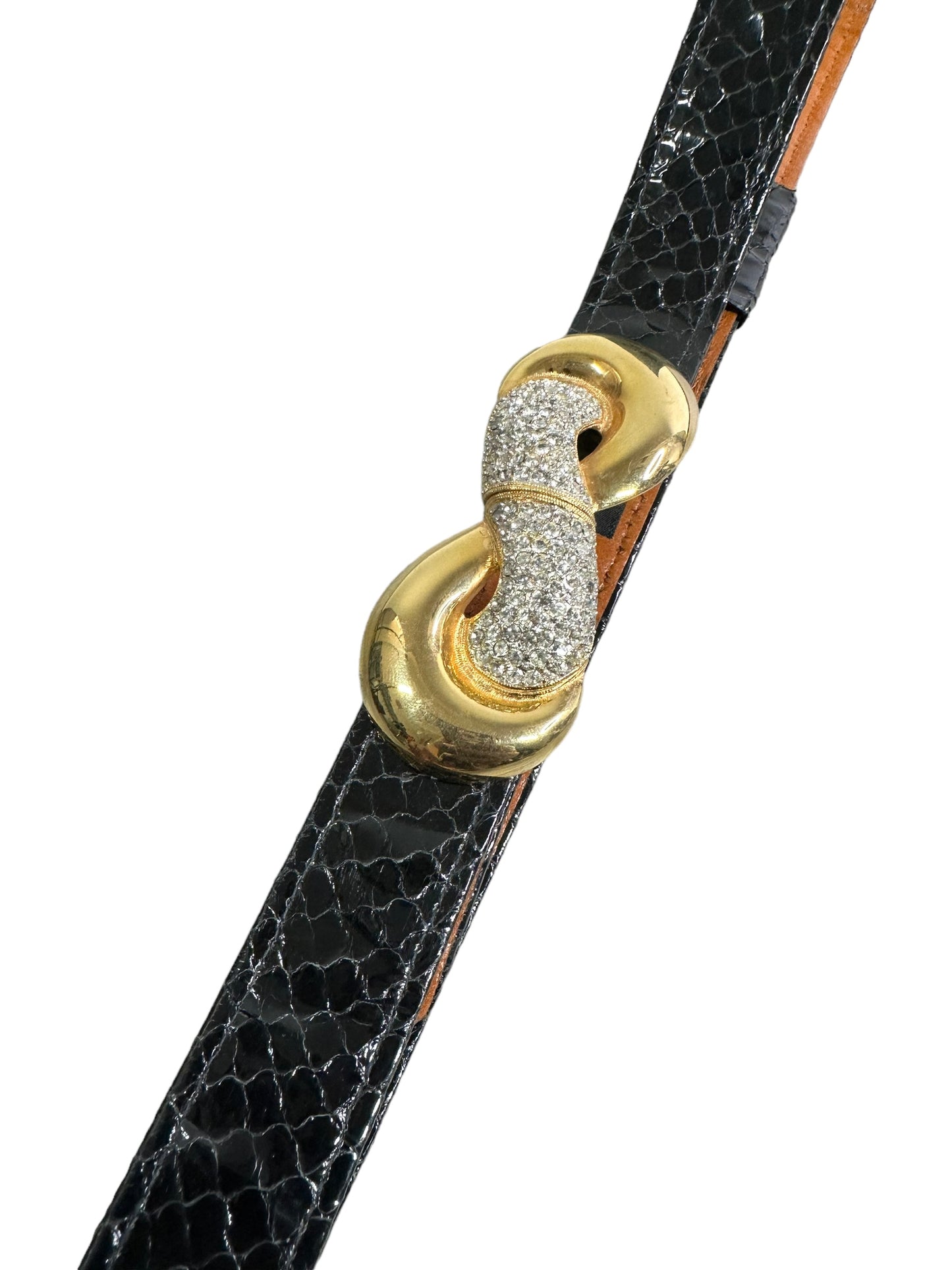 1990s Alexis Kirk Crystal + Gold Infinity Snakeskin Adjustable Belt