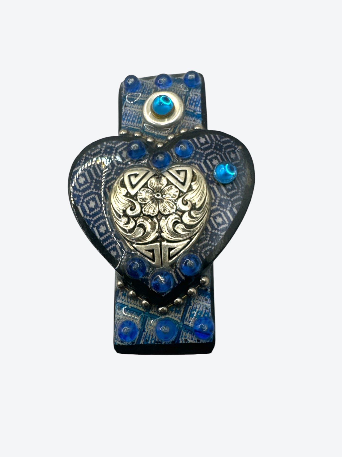 1988 2.5” B. Carbel Blue Heart and Gem Brooch