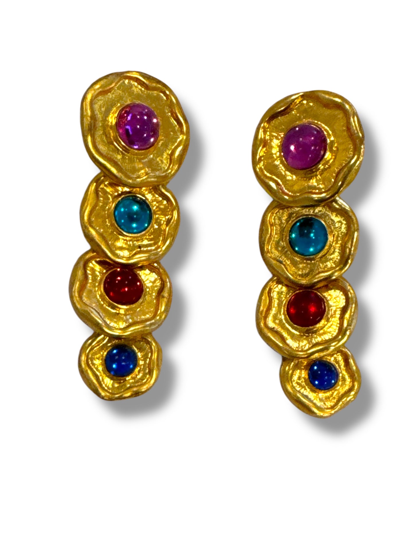 1980s Gold Alloy Multi colored Earrings