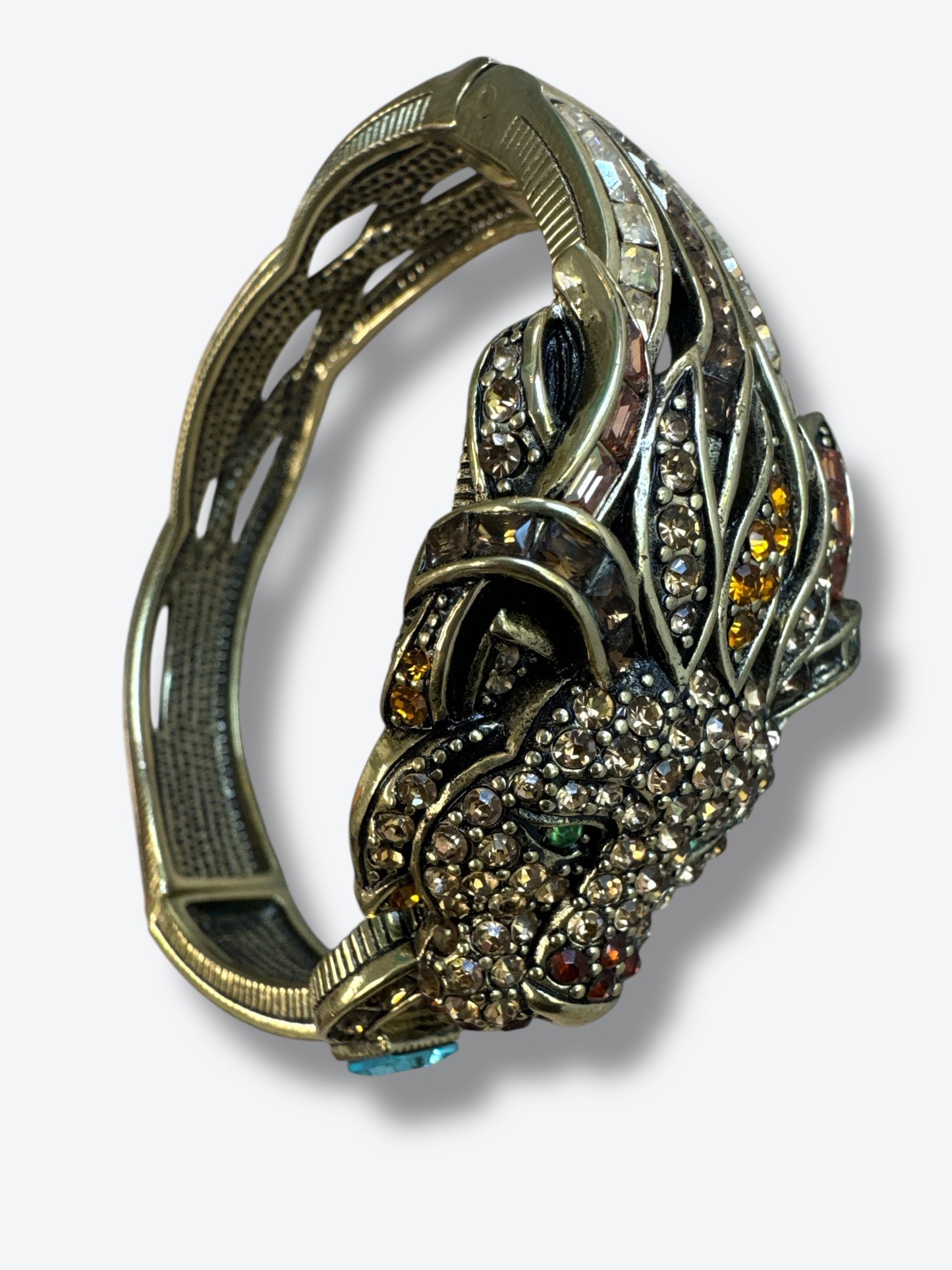 1990s Heidi Daus Copper & Rhinestone Lion Cuff