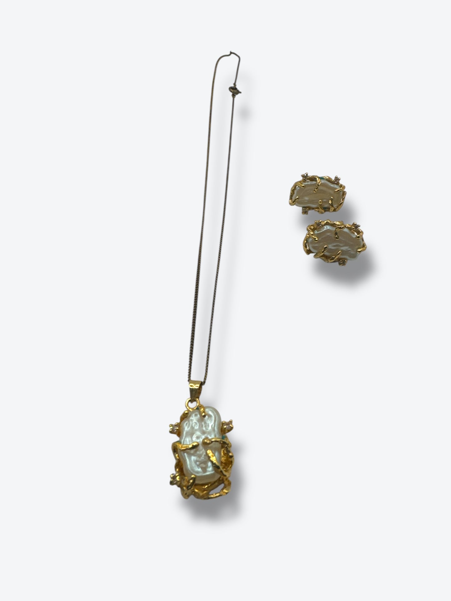House of Nikolas Gold and Pearl Necklace and Earring Set