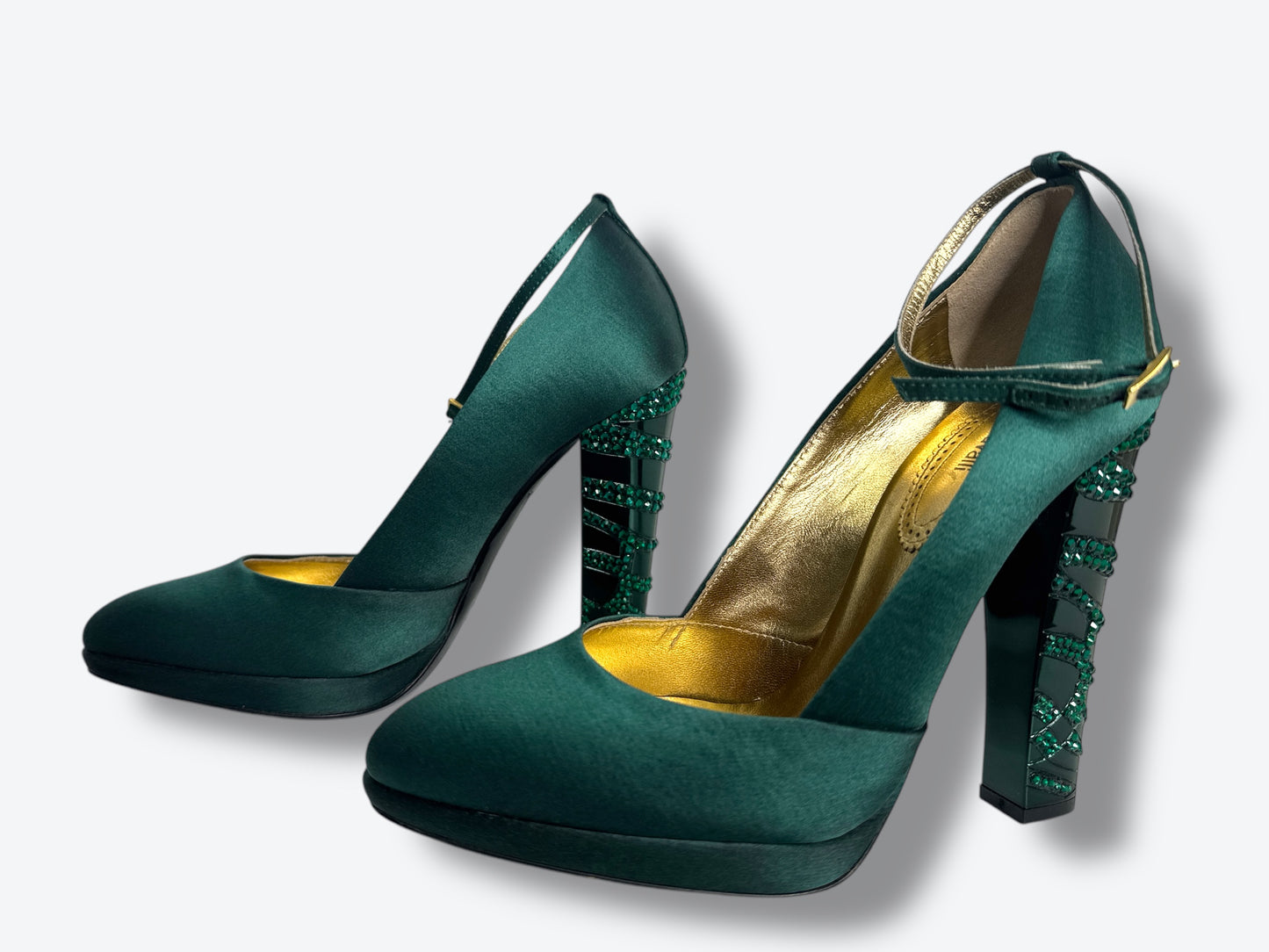 Roberto Cavalli Green Smerillo Gem Heel Platforms